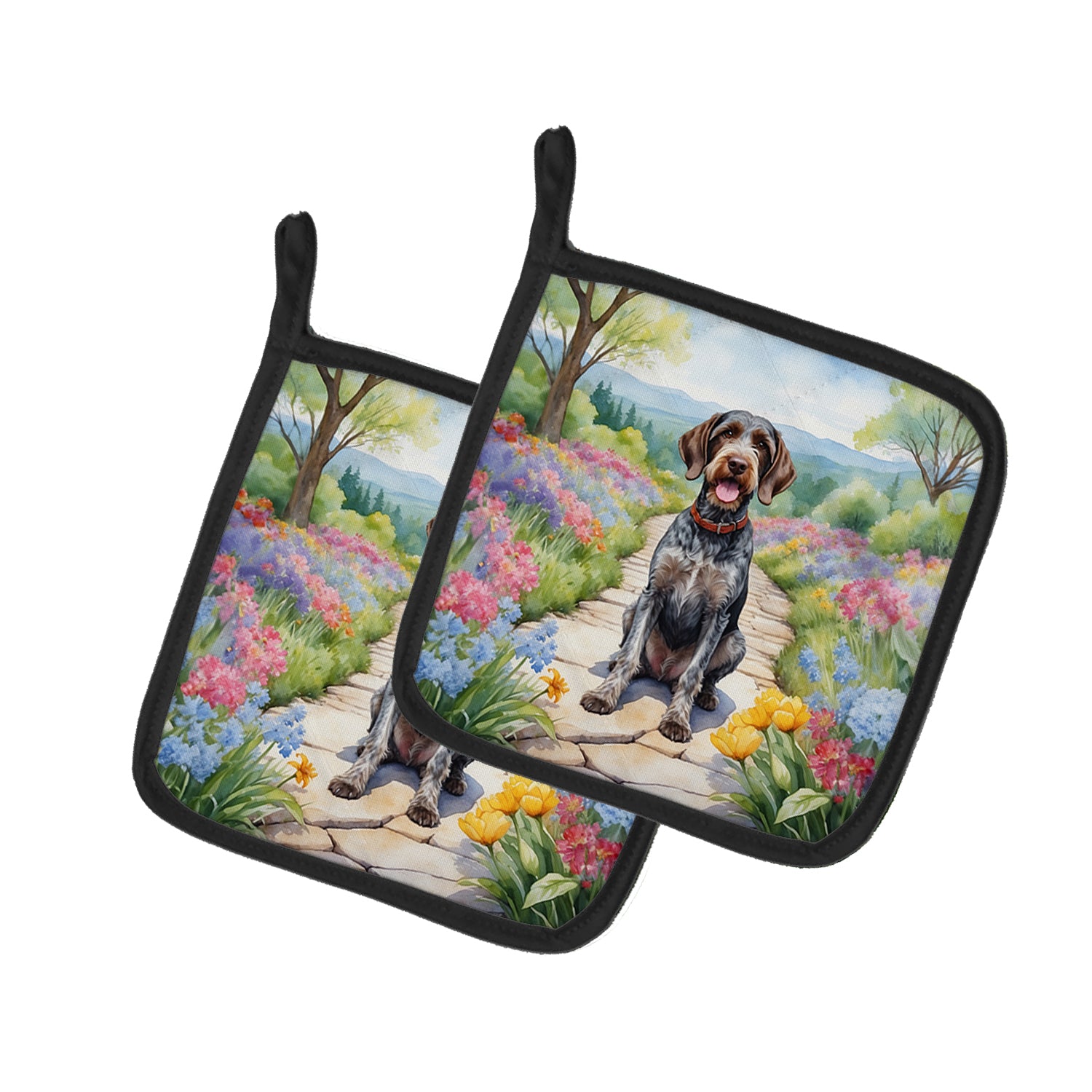 Buy this German Wirehaired Pointer Spring Path Pair of Pot Holders