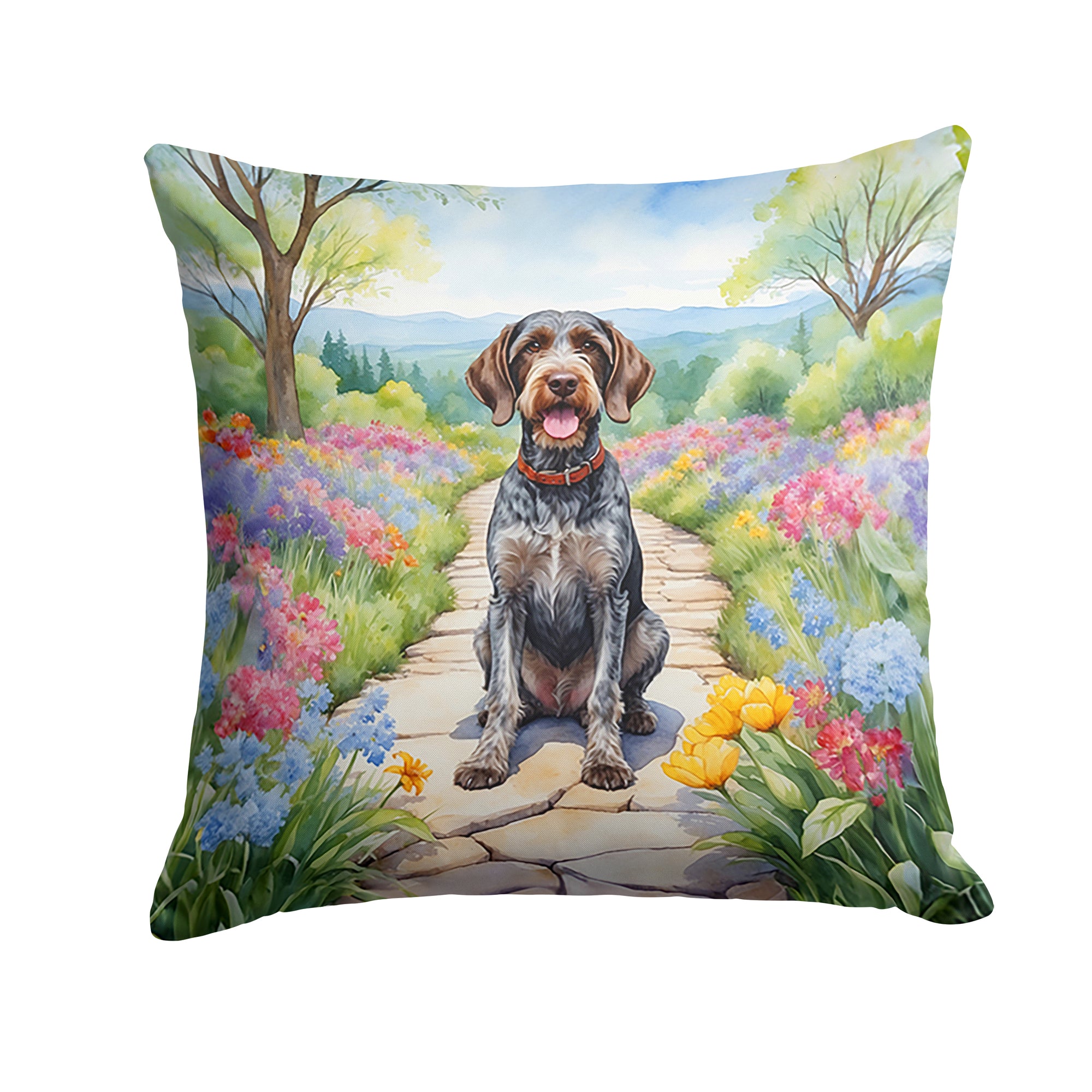 Buy this German Wirehaired Pointer Spring Path Throw Pillow