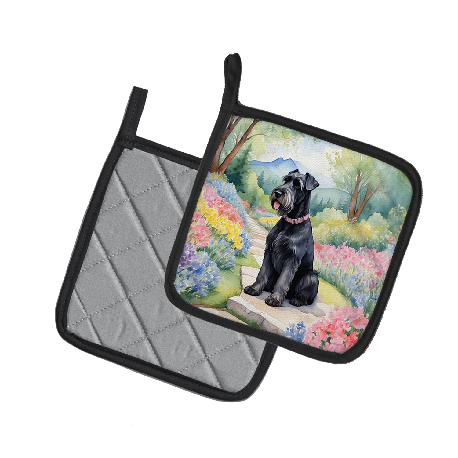 Caroline's Treasures Giant Schnauzer Spring Path Pot Holders - Set of 2 Decorative Kitchen Helpers | Made in the USA