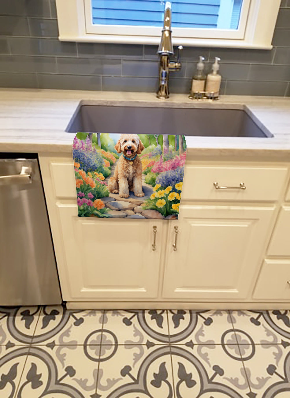 Buy this Goldendoodle Spring Path Kitchen Towel