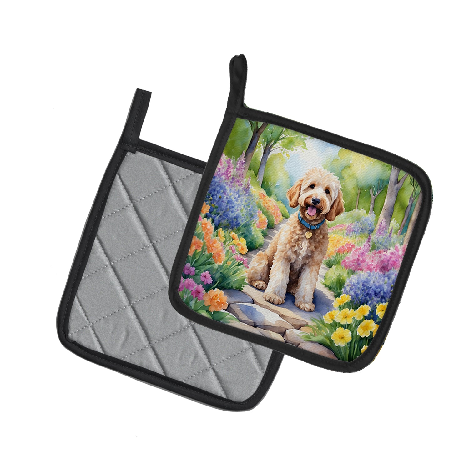 Goldendoodle Spring Path Pair of Pot Holders