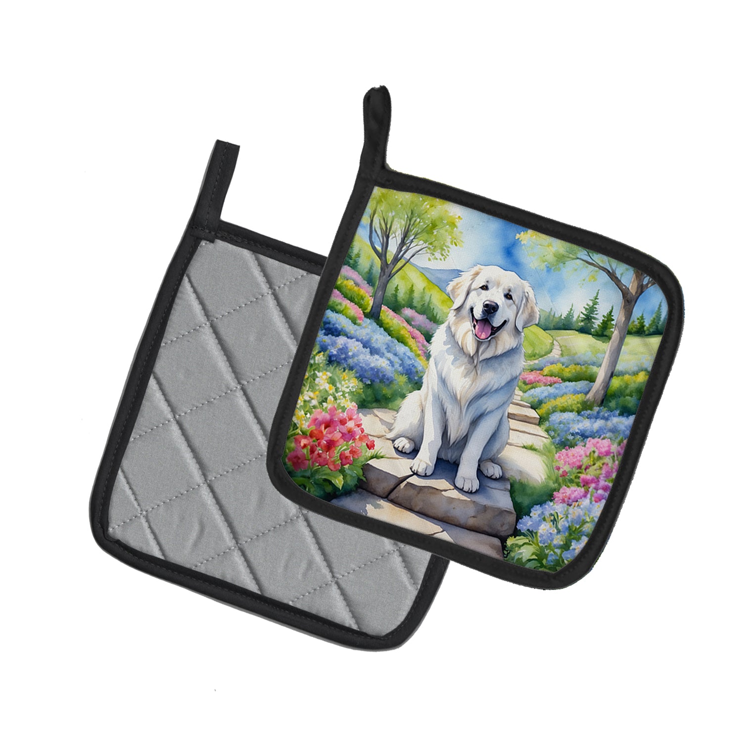 Great Pyrenees Spring Path Pair of Pot Holders