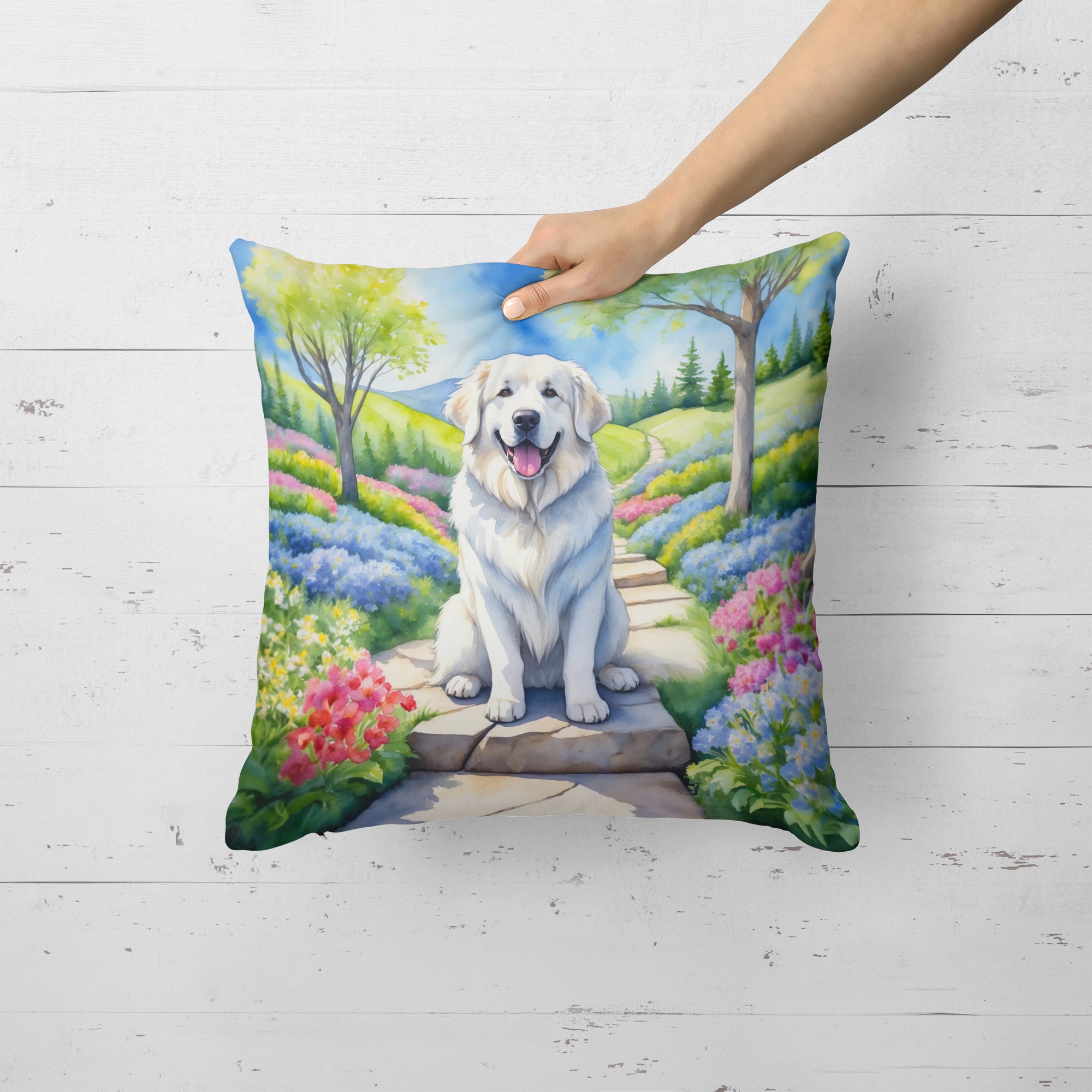 Great Pyrenees Spring Path Throw Pillow