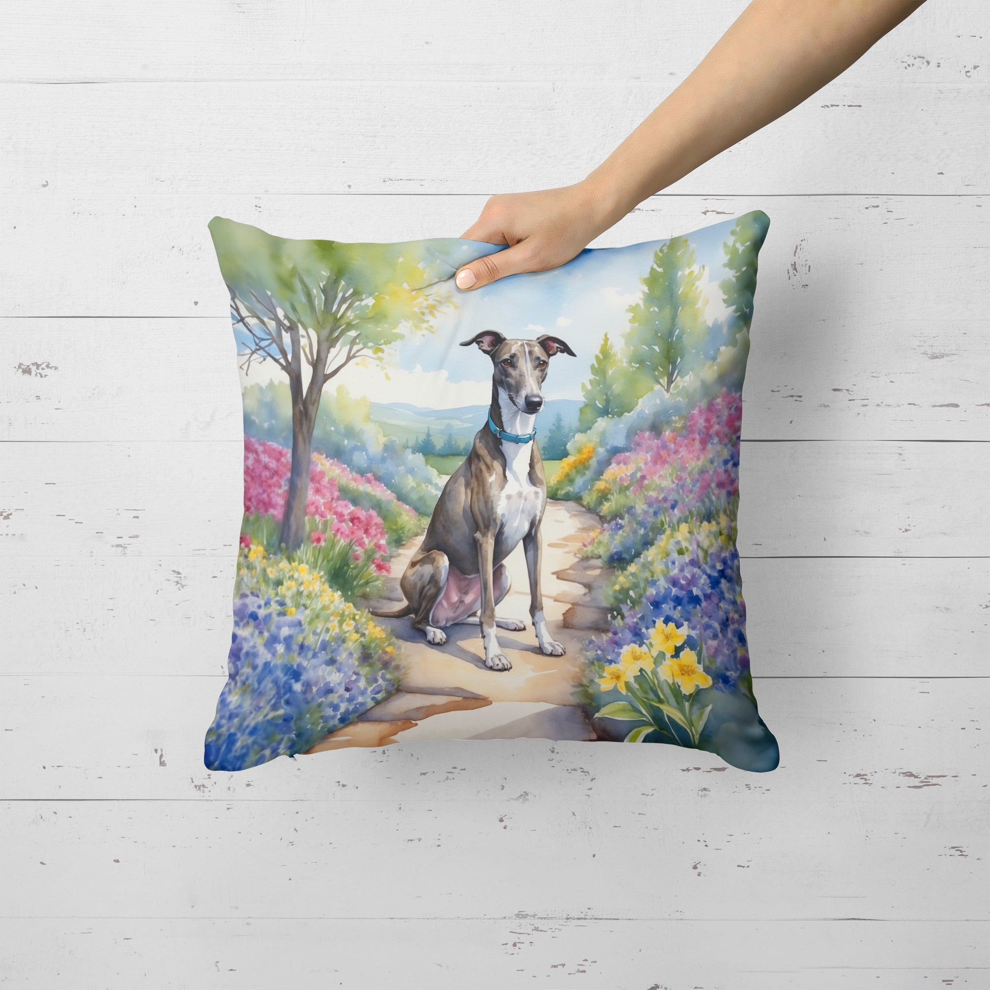 Greyhound Spring Path Throw Pillow