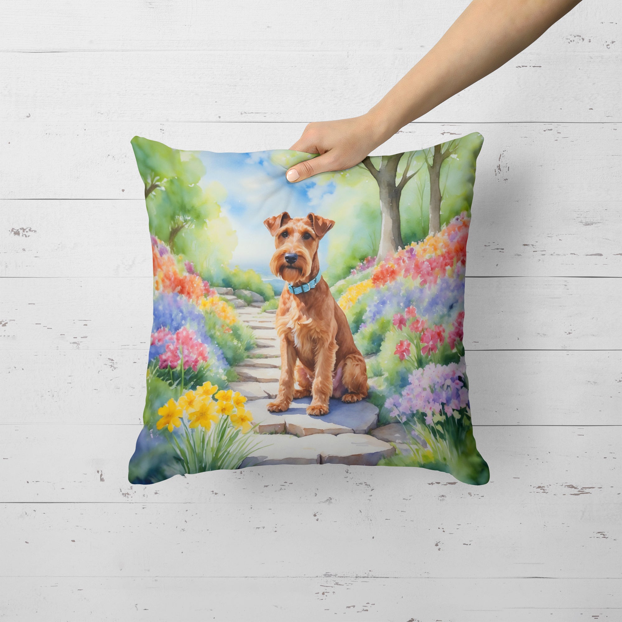 Irish Terrier Spring Path Throw Pillow