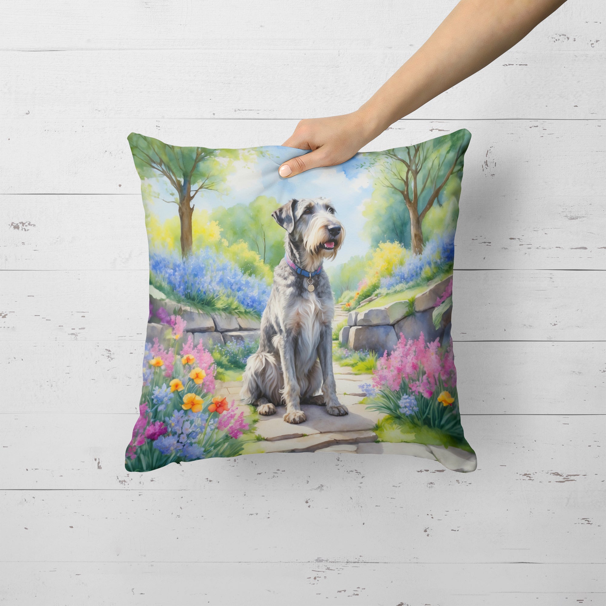 Irish Wolfhound Spring Path Throw Pillow