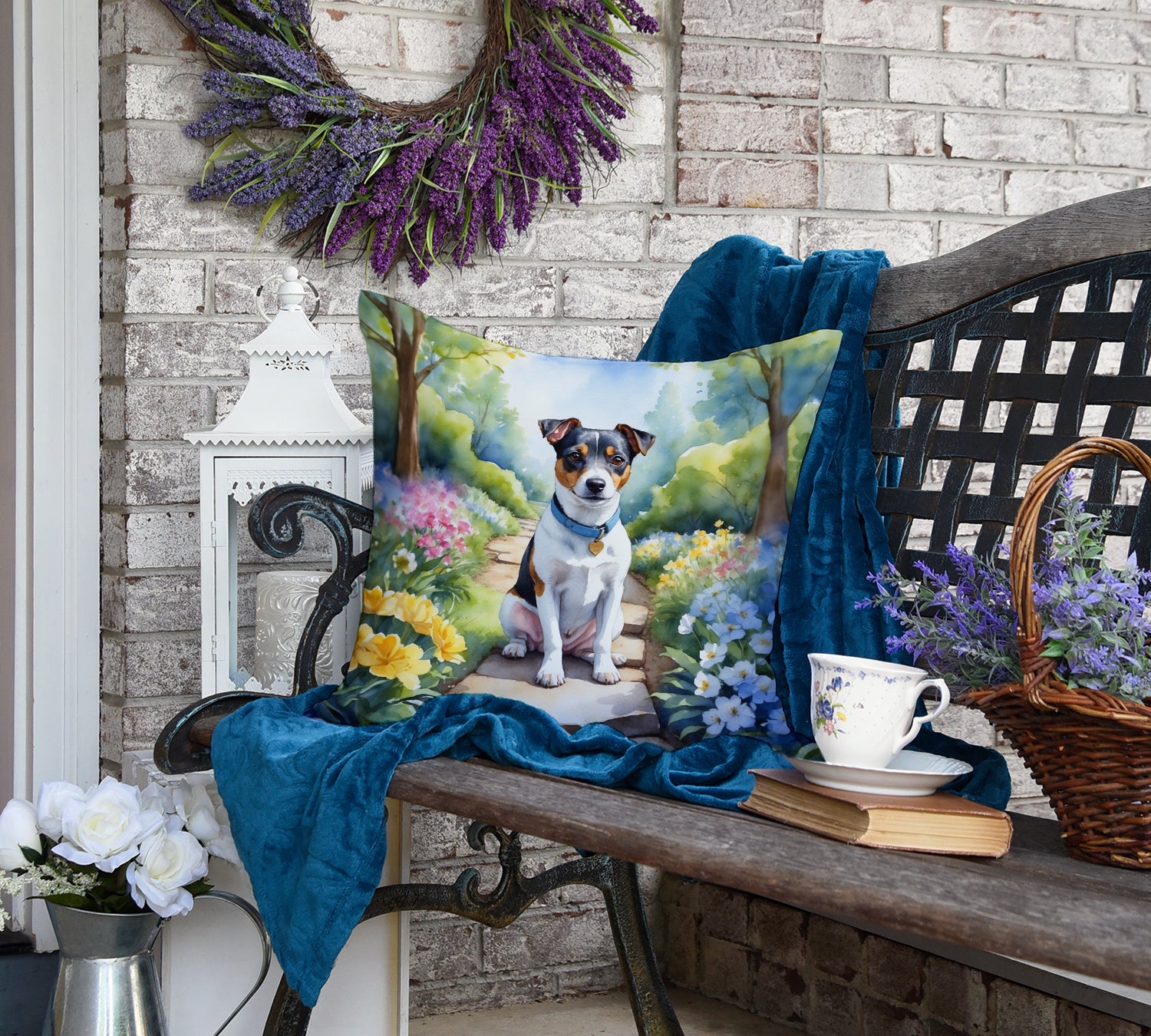 Jack Russell Terrier Spring Path Throw Pillow