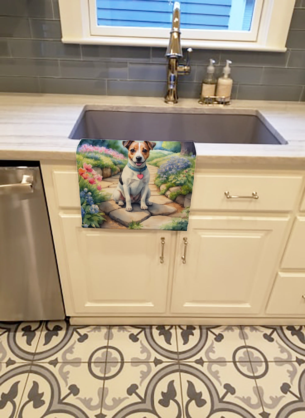 Jack Russell Terrier Spring Path Kitchen Towel