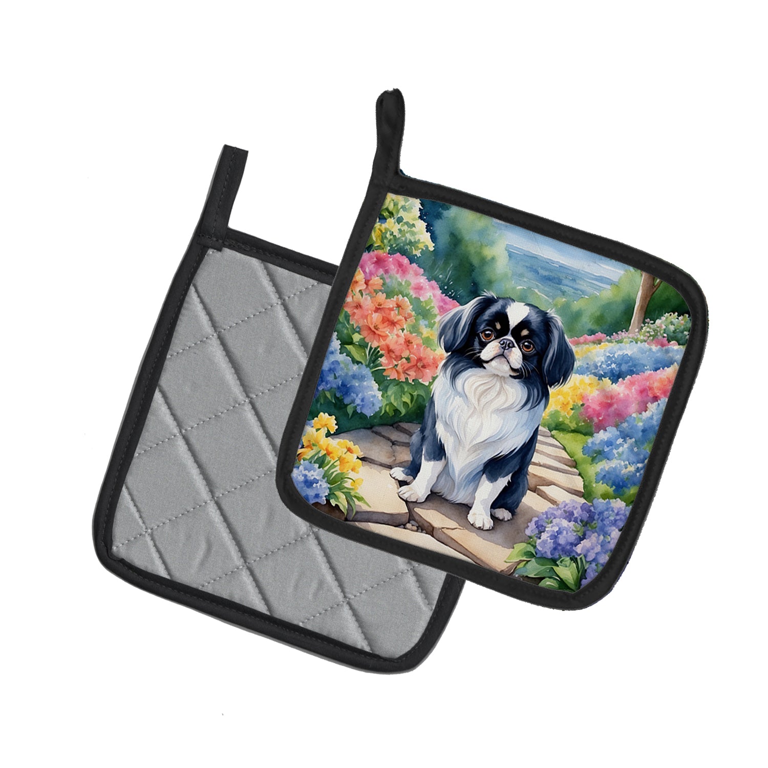 Japanese Chin Spring Path Pair of Pot Holders