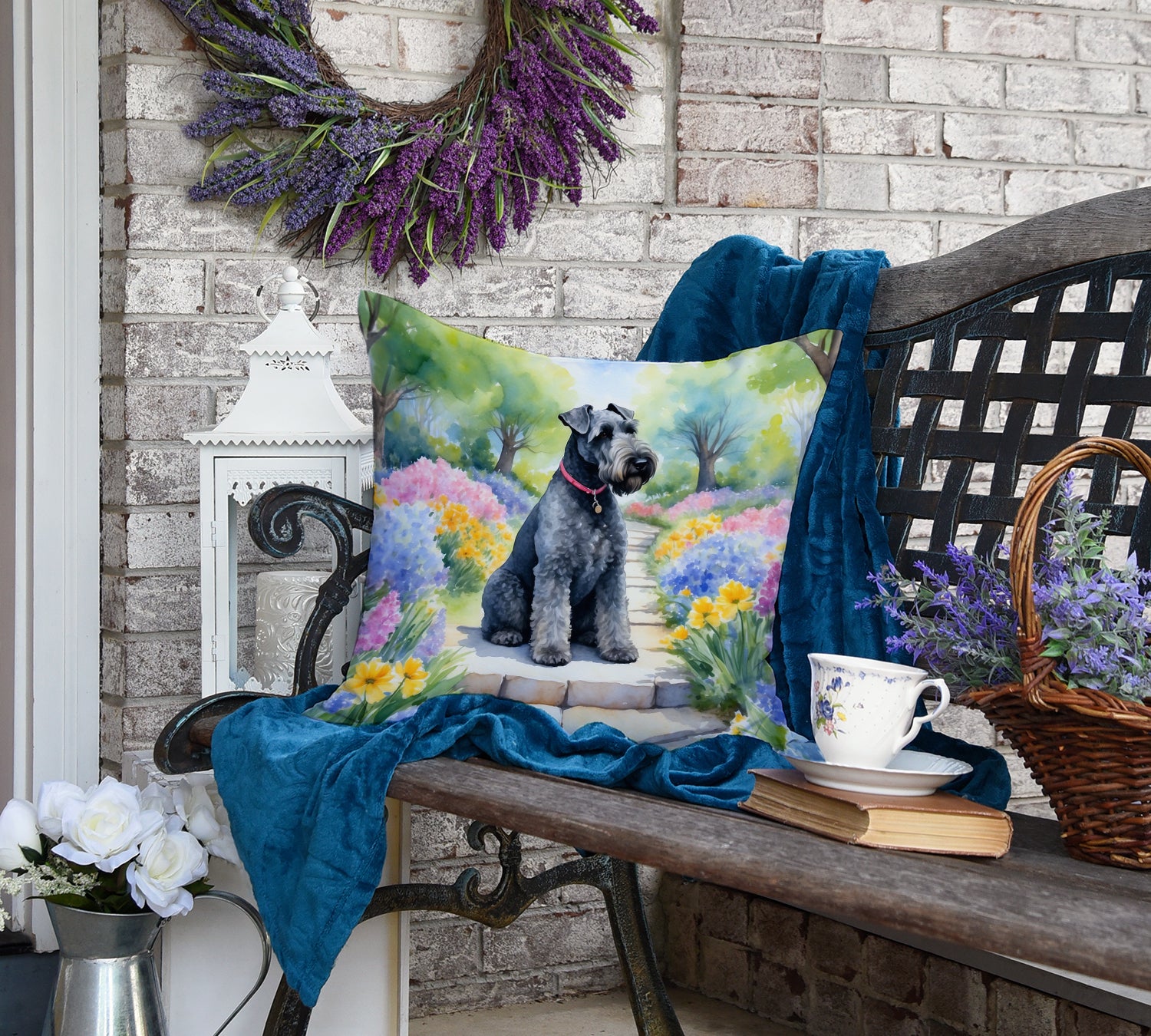 Kerry Blue Terrier Spring Path Throw Pillow