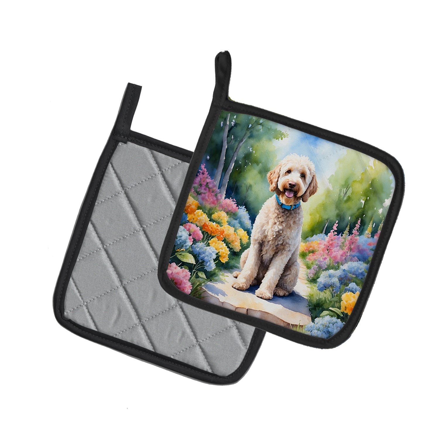 Labradoodle Spring Path Pair of Pot Holders