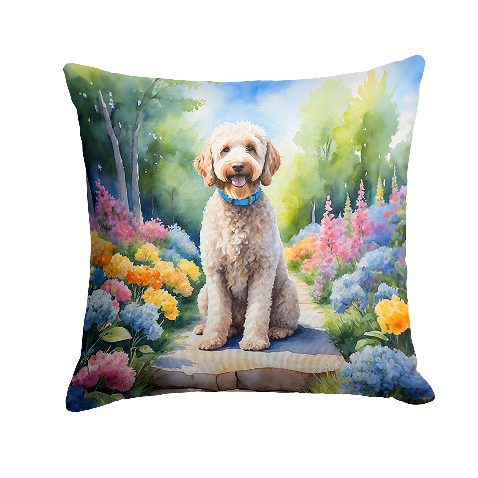 Buy this Labradoodle Spring Path Throw Pillow
