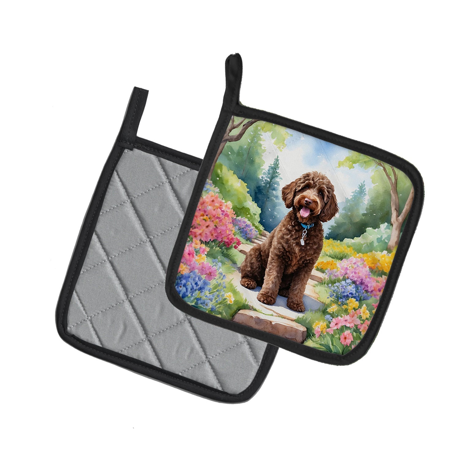 Labradoodle Spring Path Pair of Pot Holders