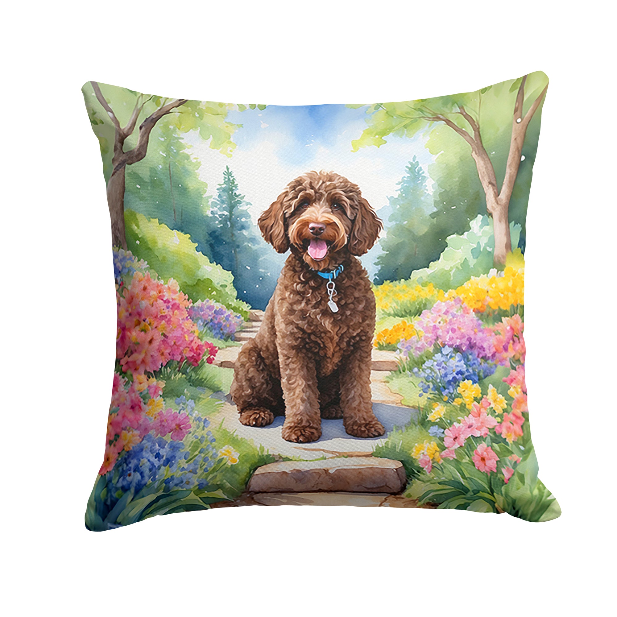 Buy this Labradoodle Spring Path Throw Pillow
