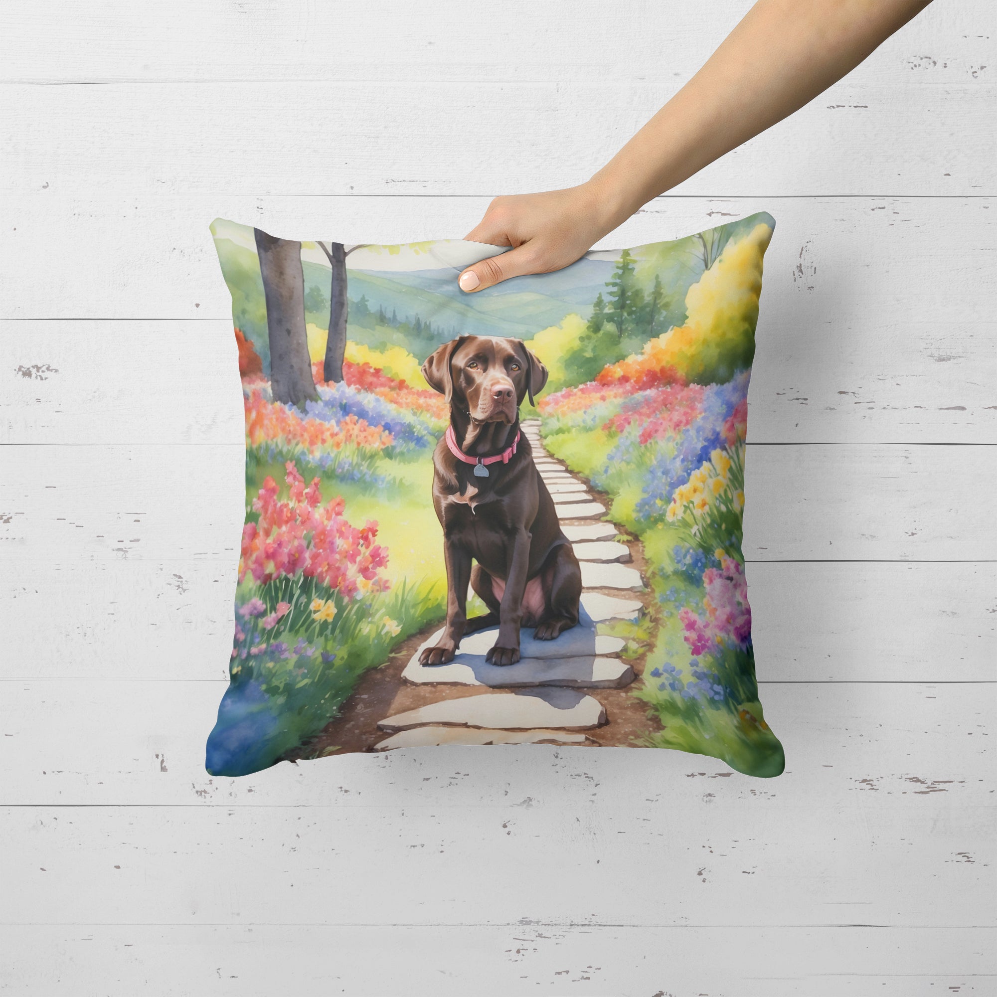 Labrador Retriever Spring Path Throw Pillow