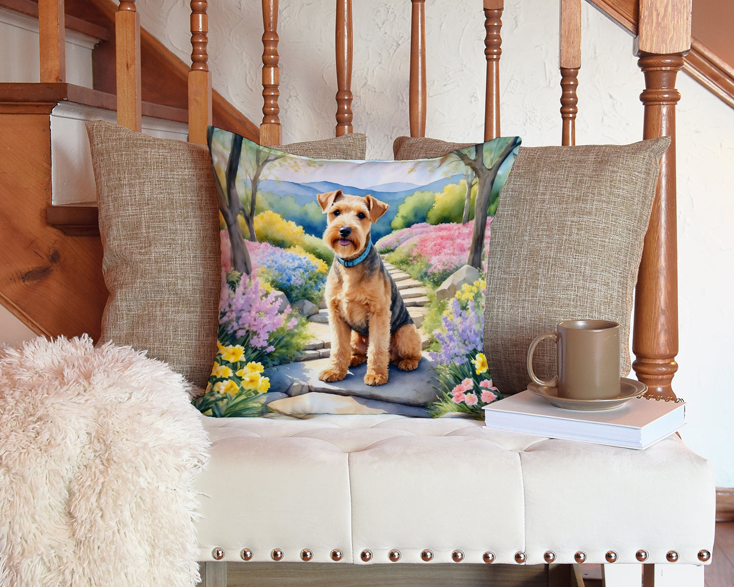 Lakeland Terrier Spring Path Throw Pillow