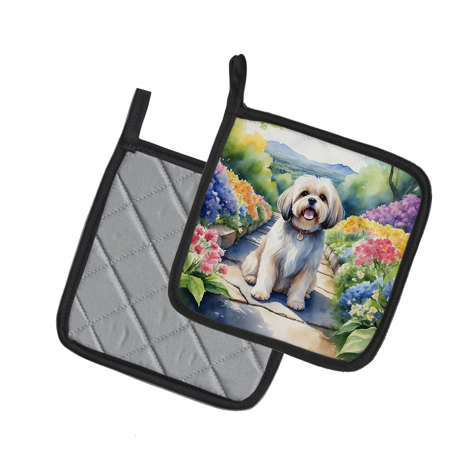 Lhasa Apso Spring Path Pair of Pot Holders