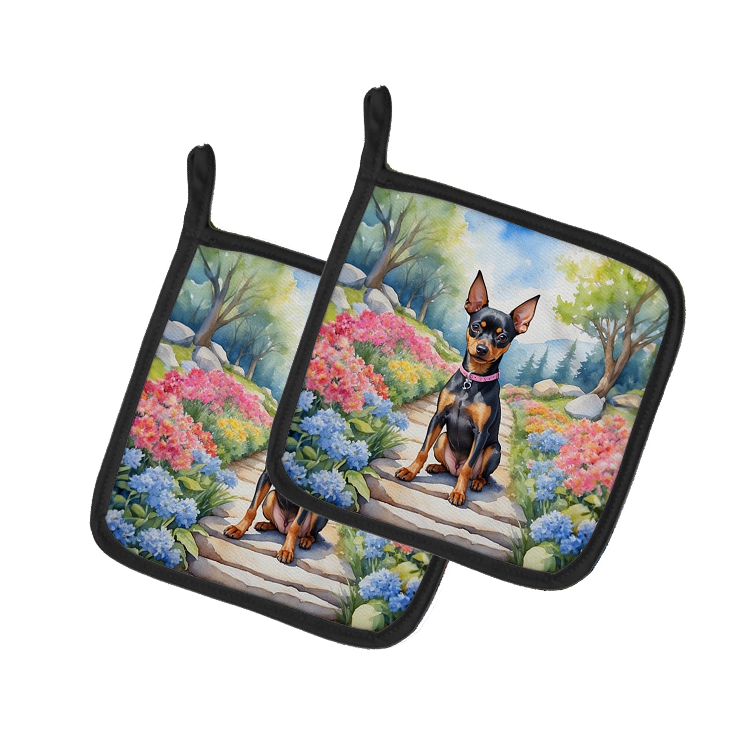 Buy this Miniature Pinscher Spring Path Pair of Pot Holders