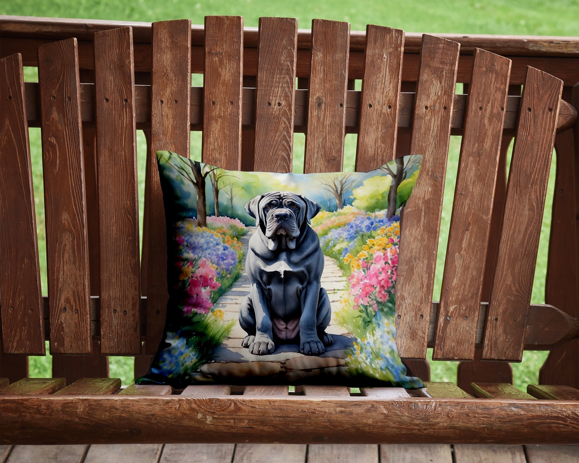 Buy this Neapolitan Mastiff Spring Path Throw Pillow