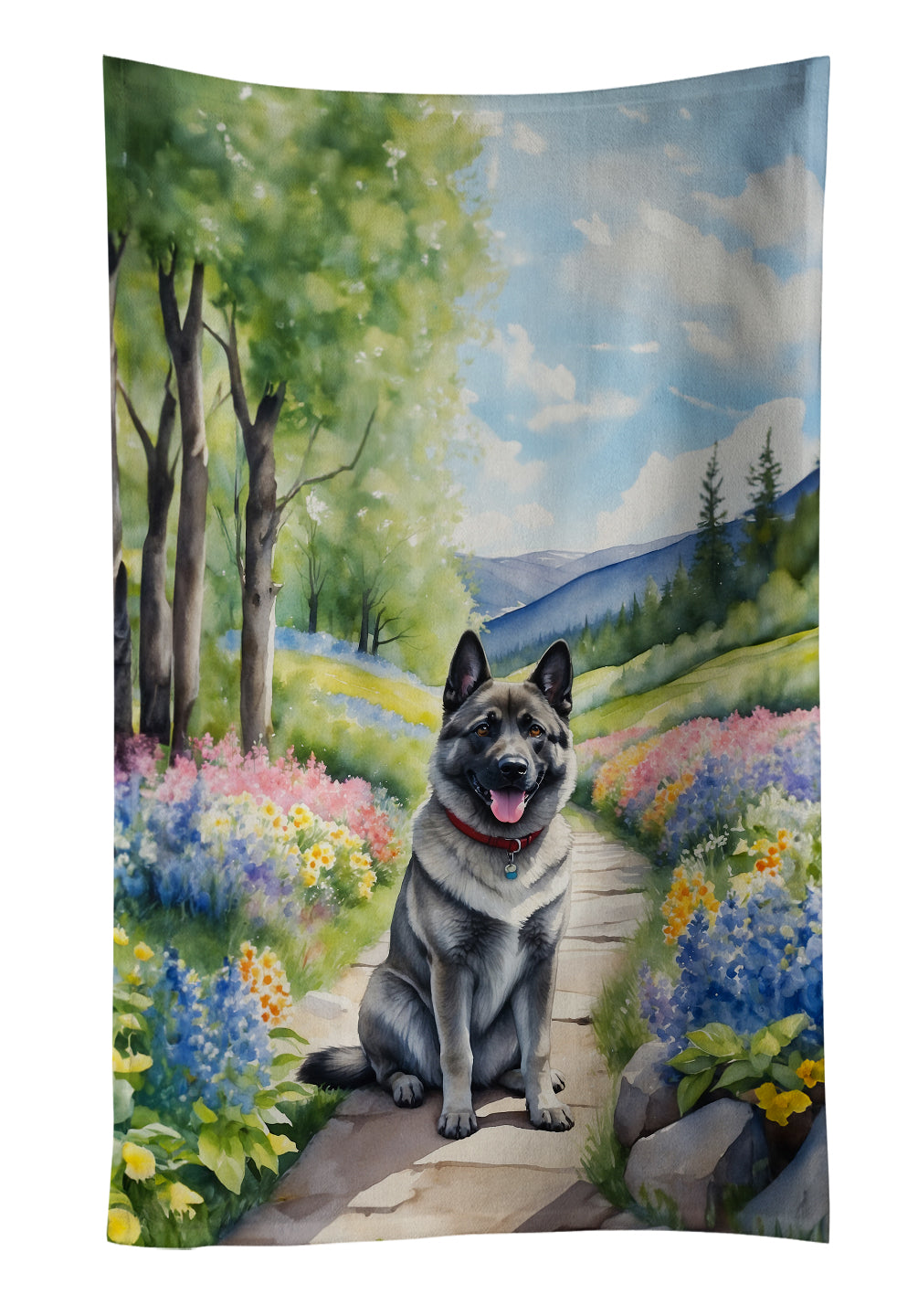 Buy this Norwegian Elkhound Spring Path Kitchen Towel