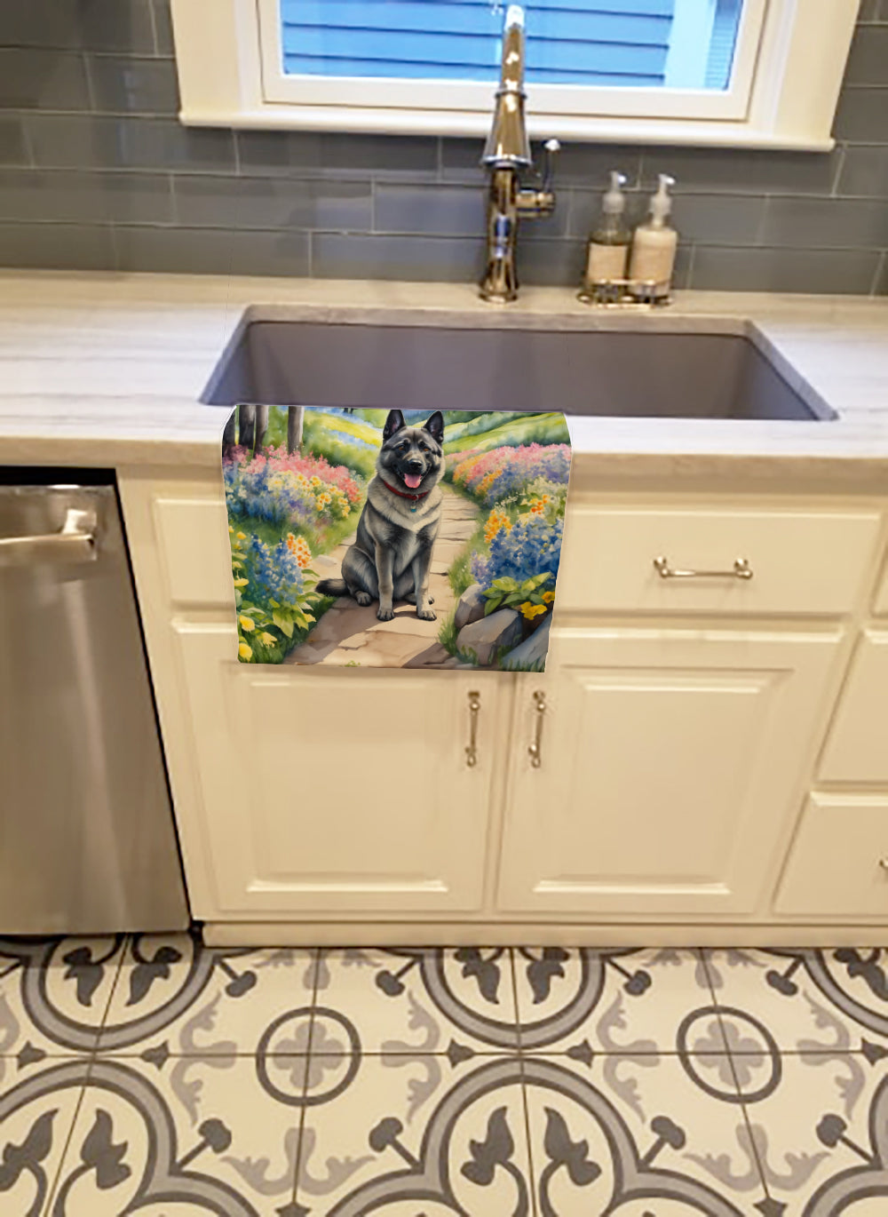 Norwegian Elkhound Spring Path Kitchen Towel