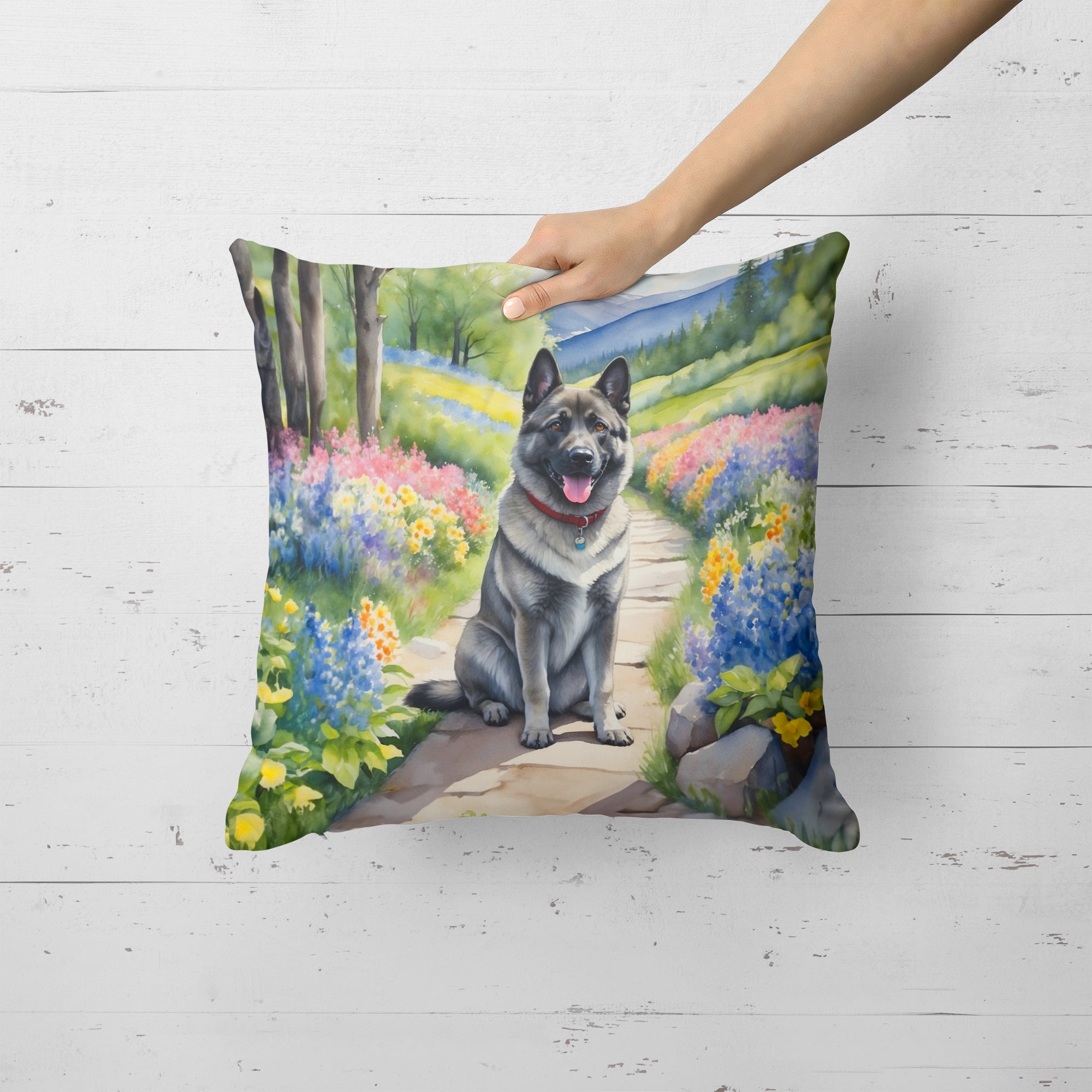 Buy this Norwegian Elkhound Spring Path Throw Pillow