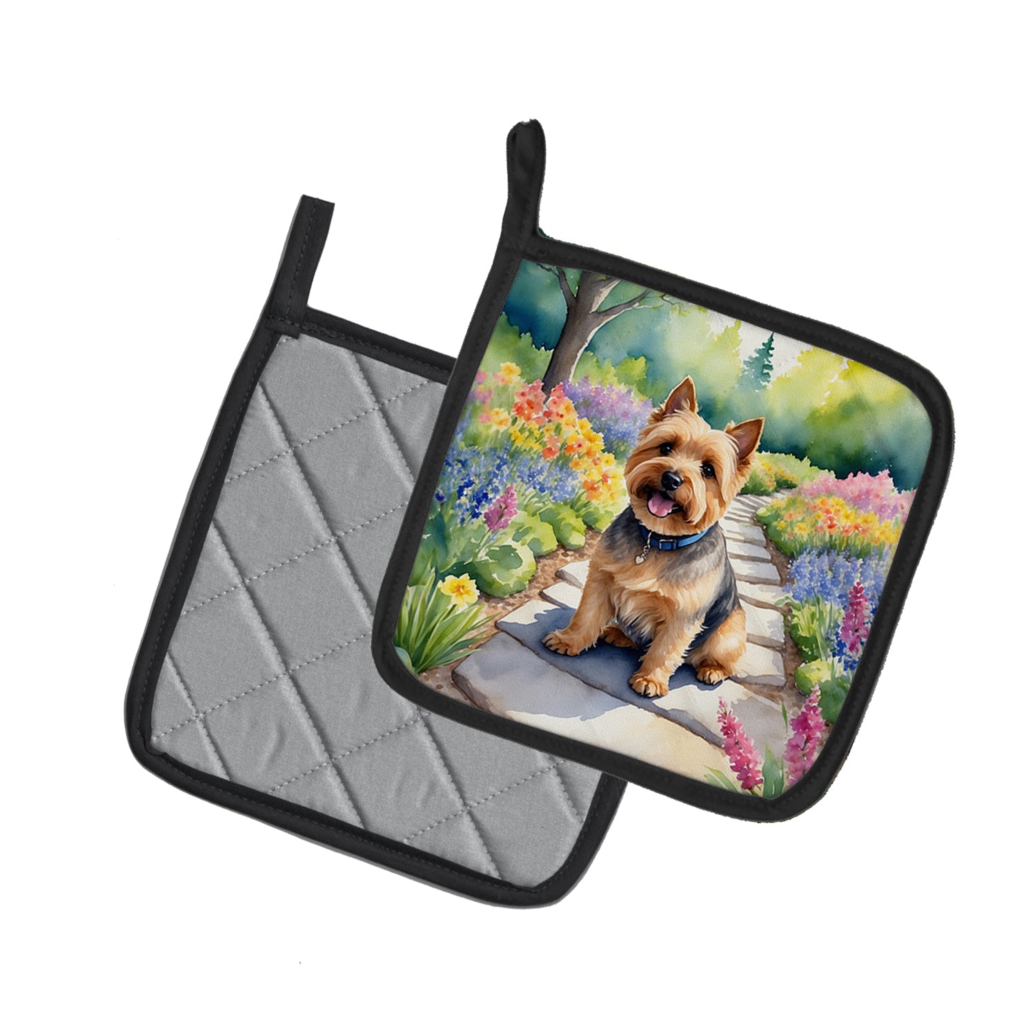 Norwich Terrier Spring Path Pair of Pot Holders