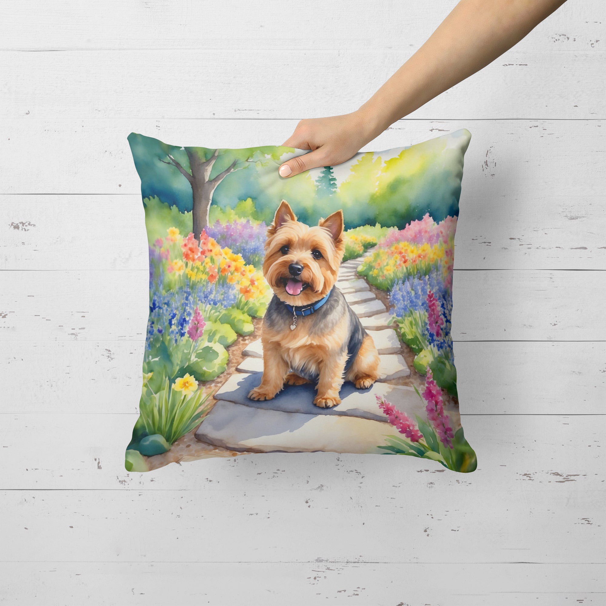 Norwich Terrier Spring Path Throw Pillow