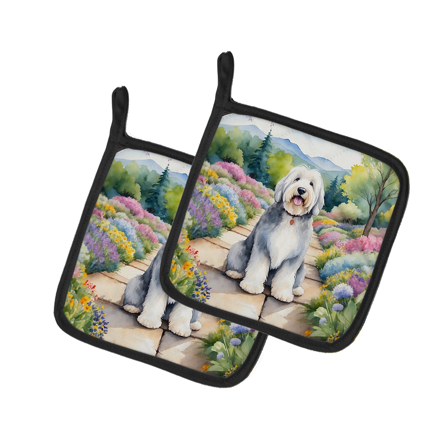 Buy this Old English Sheepdog Spring Path Pair of Pot Holders