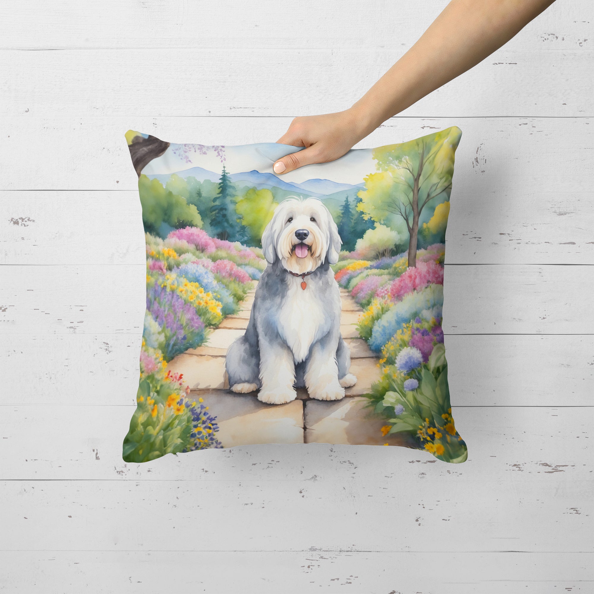 Buy this Old English Sheepdog Spring Path Throw Pillow