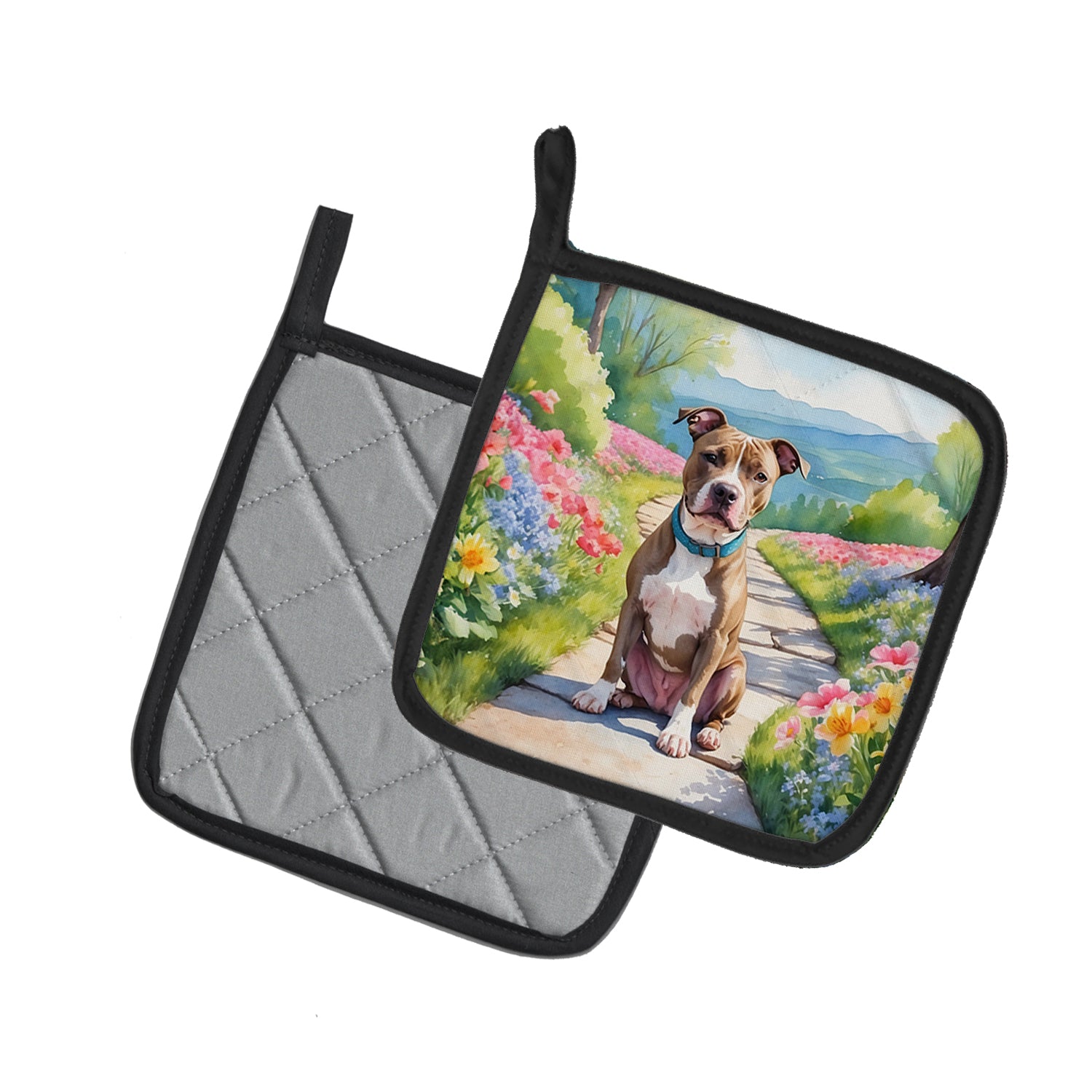 Pit Bull Terrier Spring Path Pair of Pot Holders