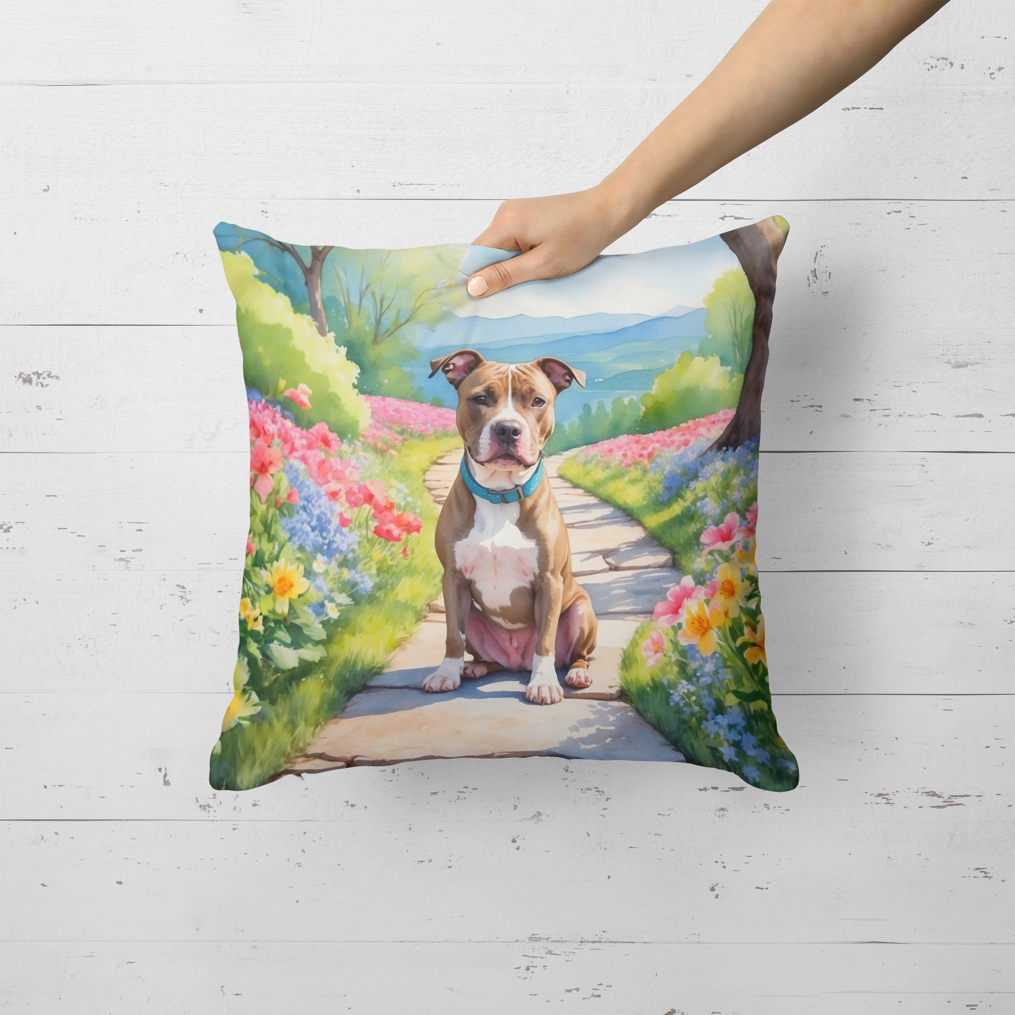 Pit Bull Terrier Spring Path Throw Pillow