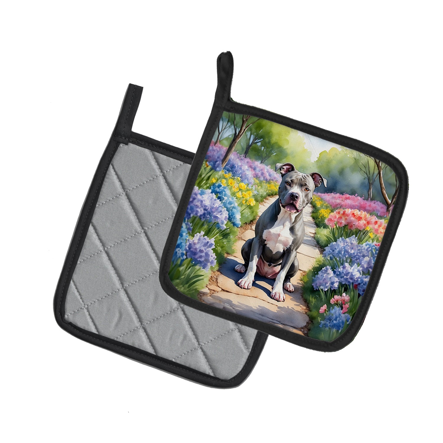 Pit Bull Terrier Spring Path Pair of Pot Holders