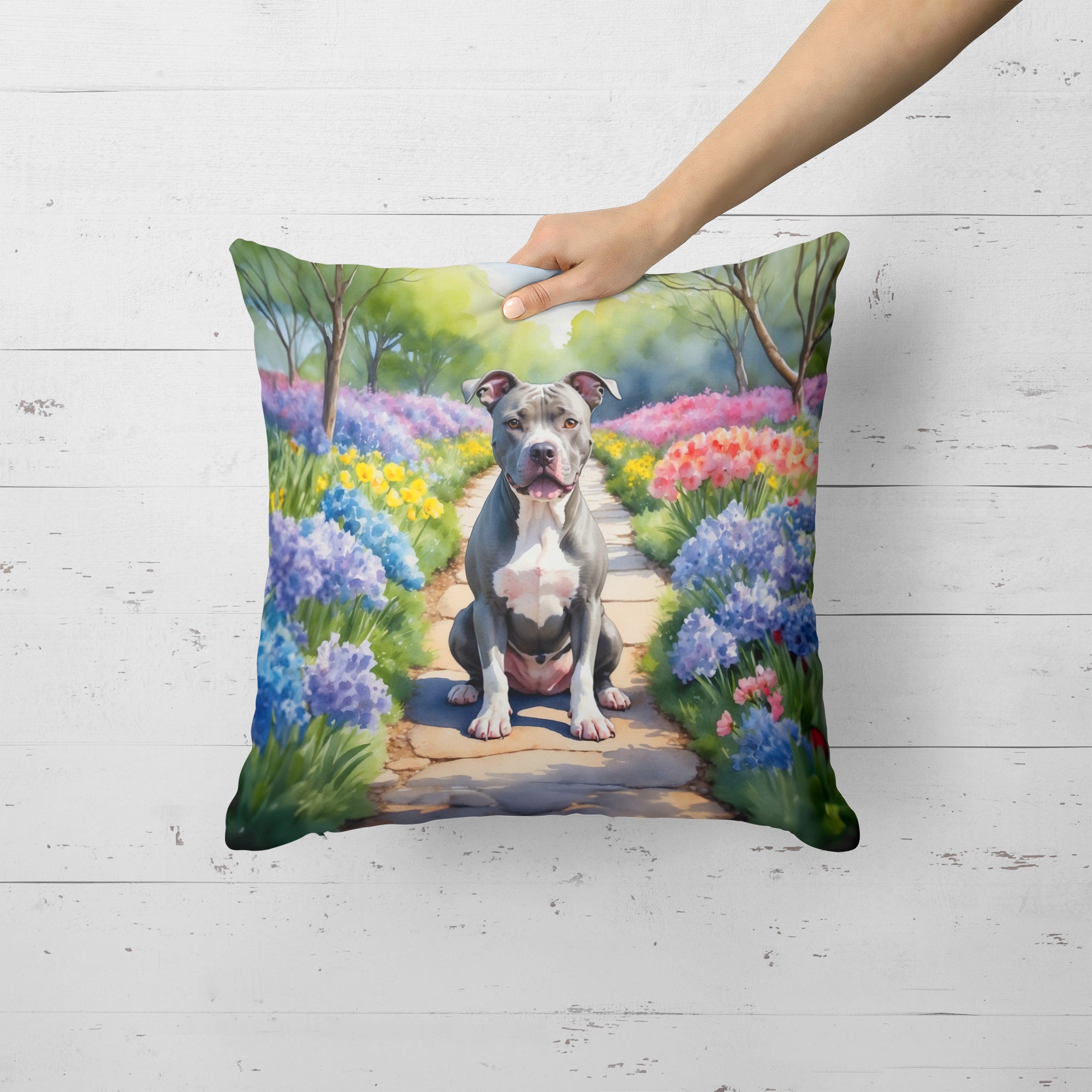 Buy this Pit Bull Terrier Spring Path Throw Pillow