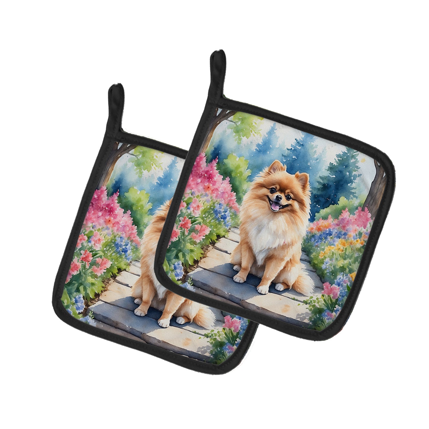 Buy this Pomeranian Spring Path Pair of Pot Holders