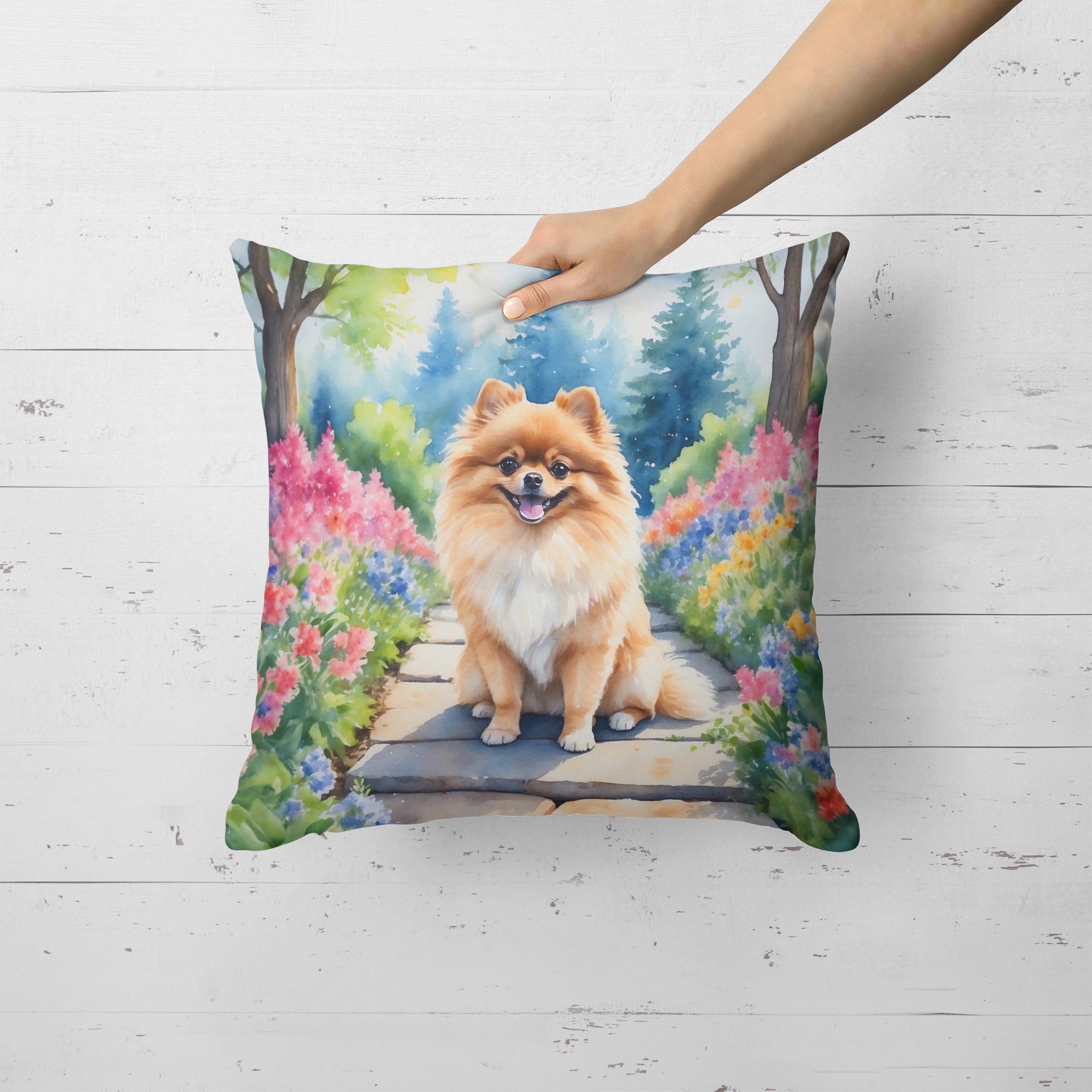 Pomeranian Spring Path Throw Pillow