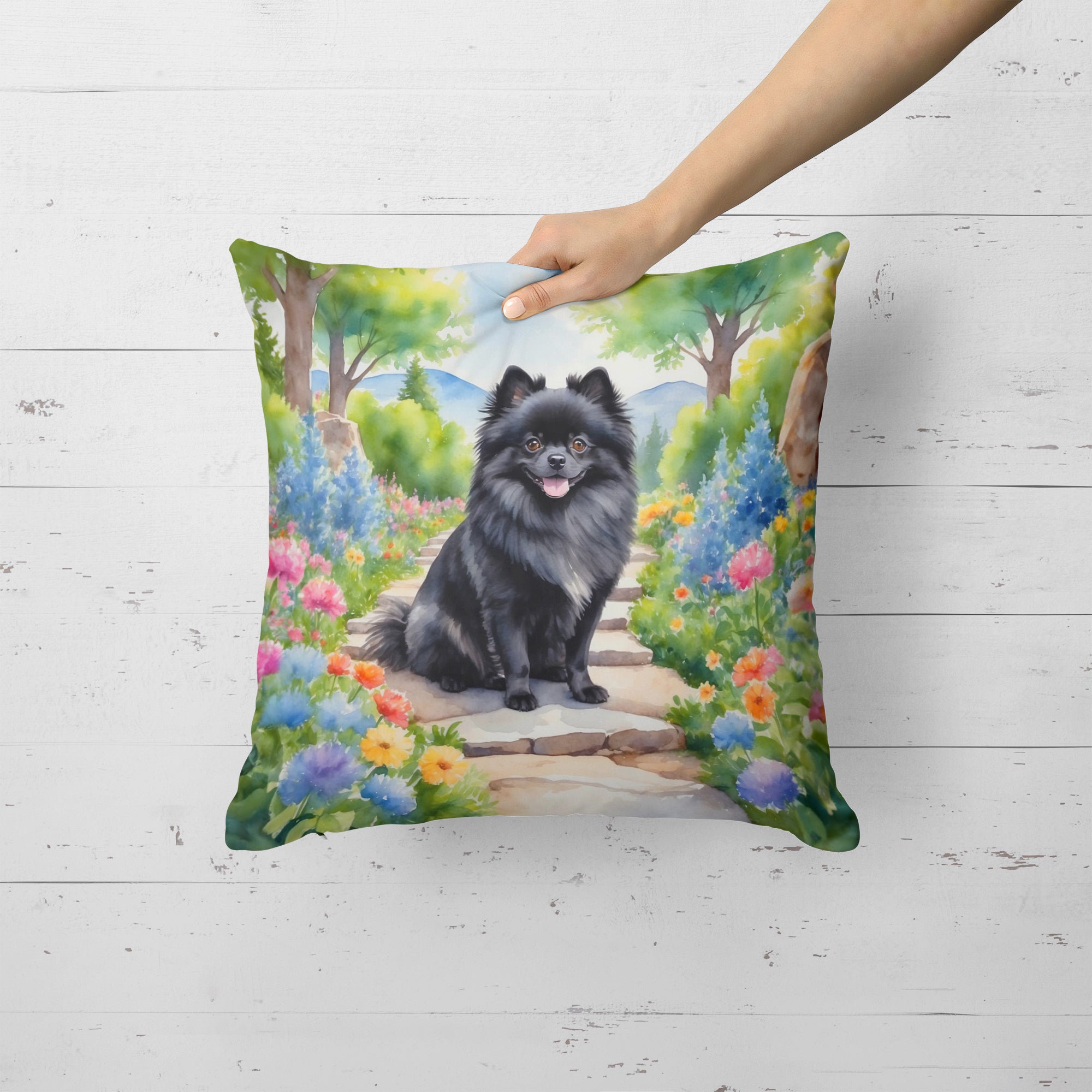 Pomeranian Spring Path Throw Pillow