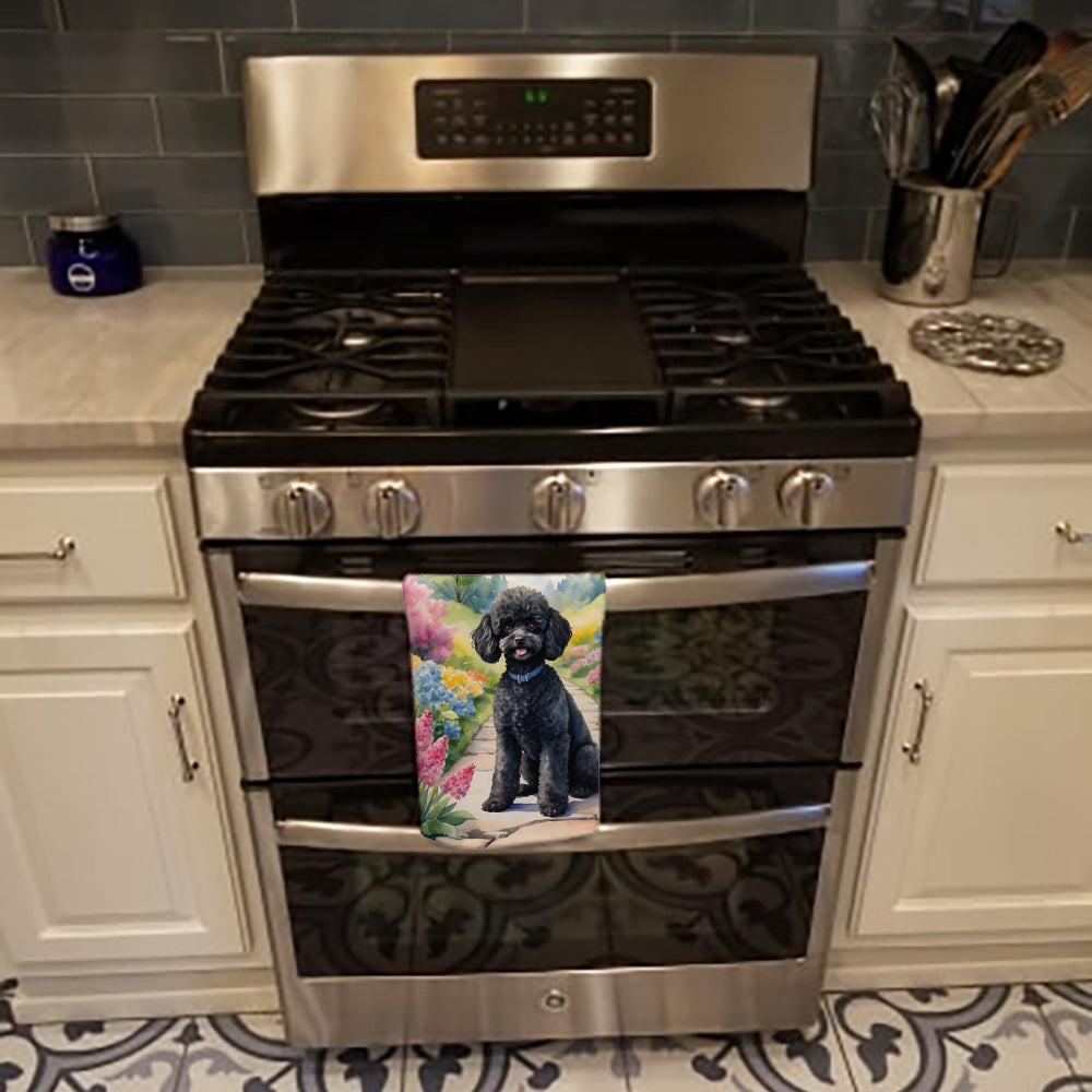 Black Poodle Spring Path Kitchen Towel