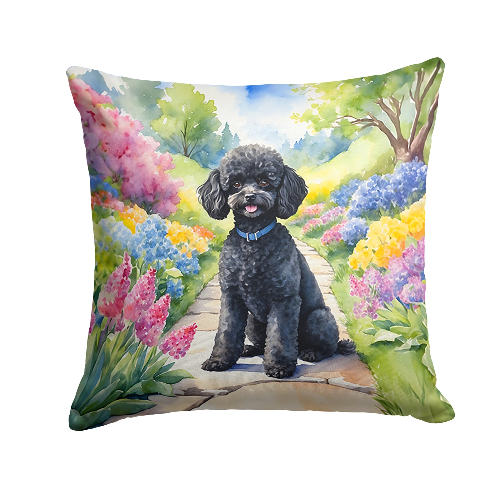 Buy this Black Poodle Spring Path Throw Pillow