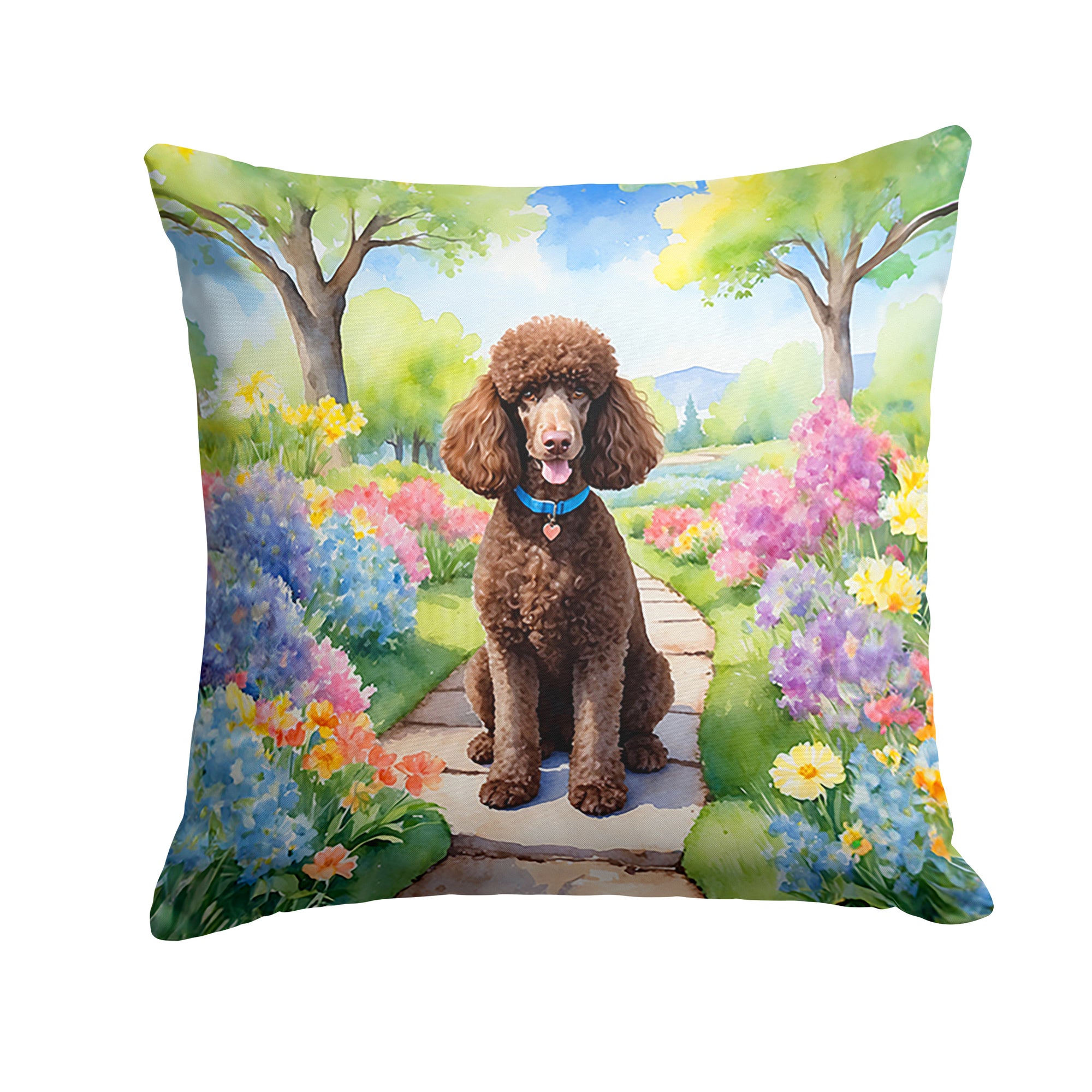 Buy this Chocolate Poodle Spring Path Throw Pillow