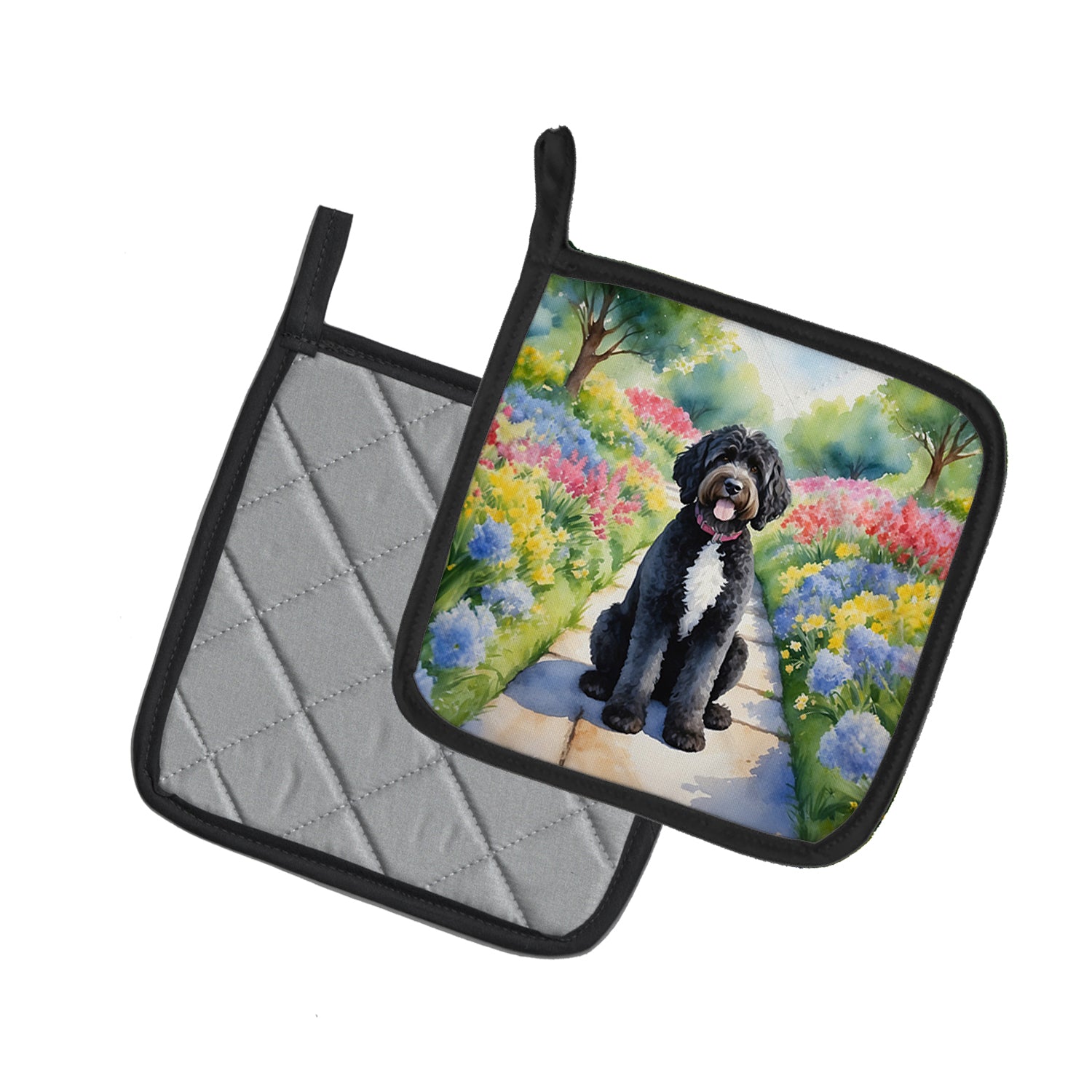 Portuguese Water Dog Spring Path Pair of Pot Holders