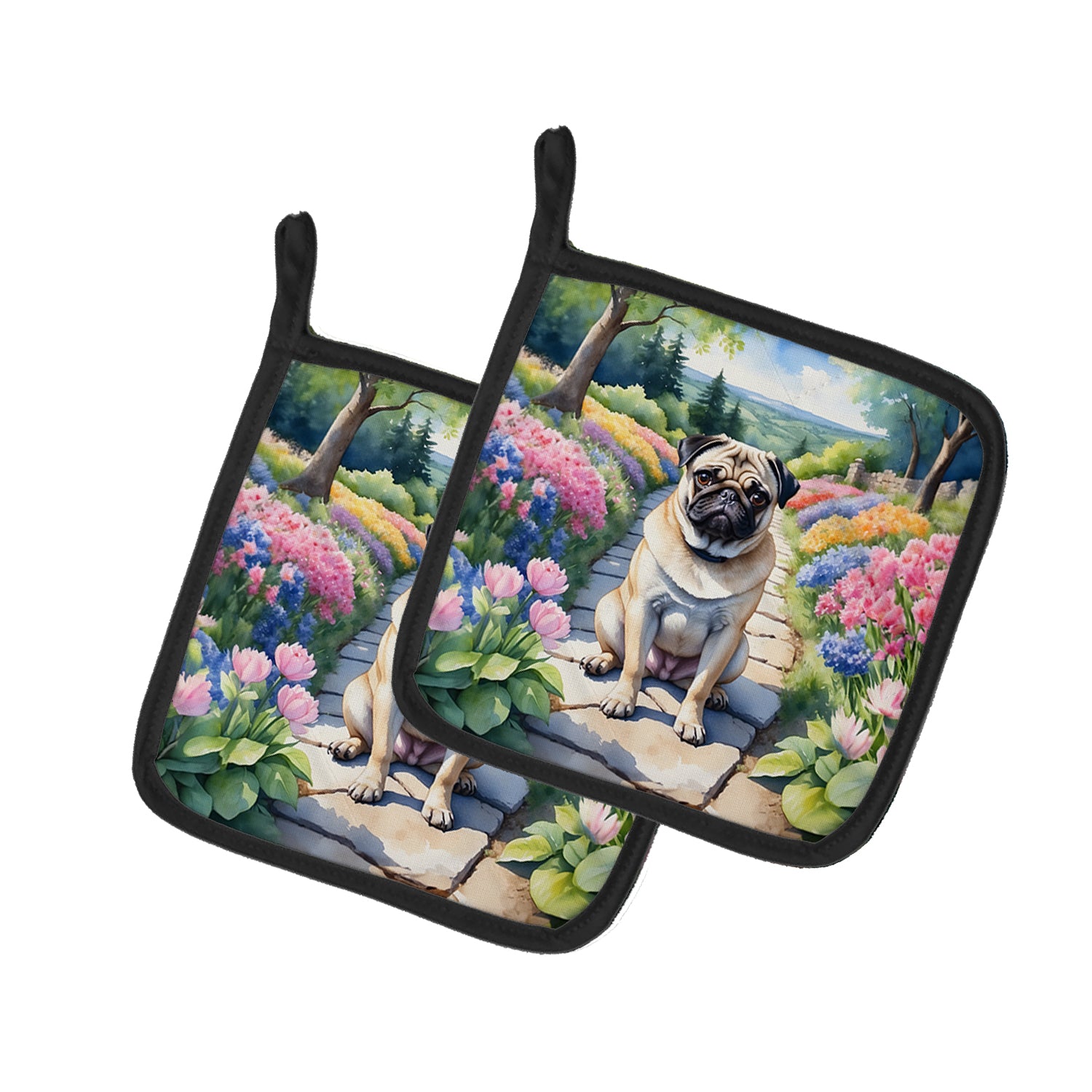 Buy this Pug Spring Path Pair of Pot Holders