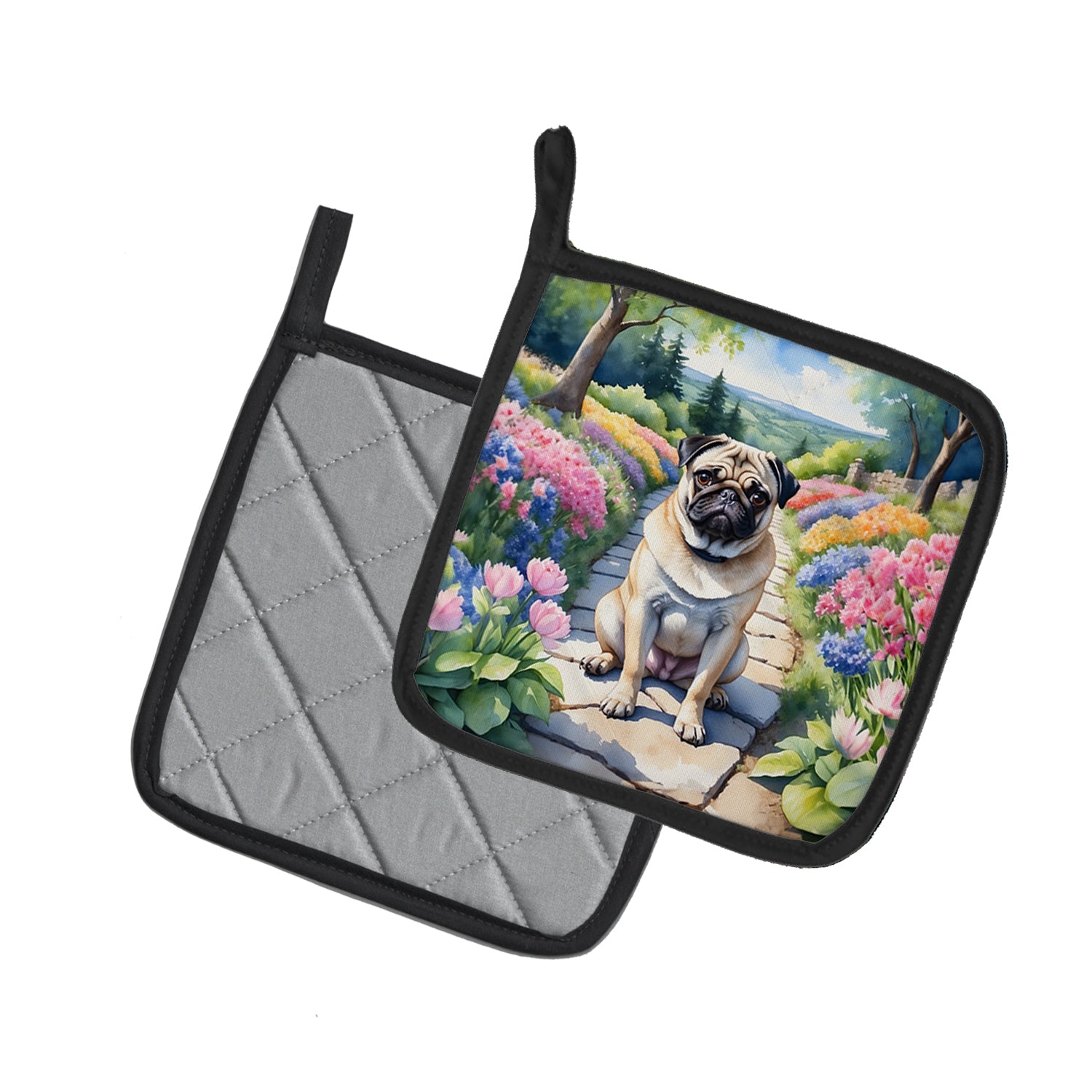 Pug Spring Path Pair of Pot Holders