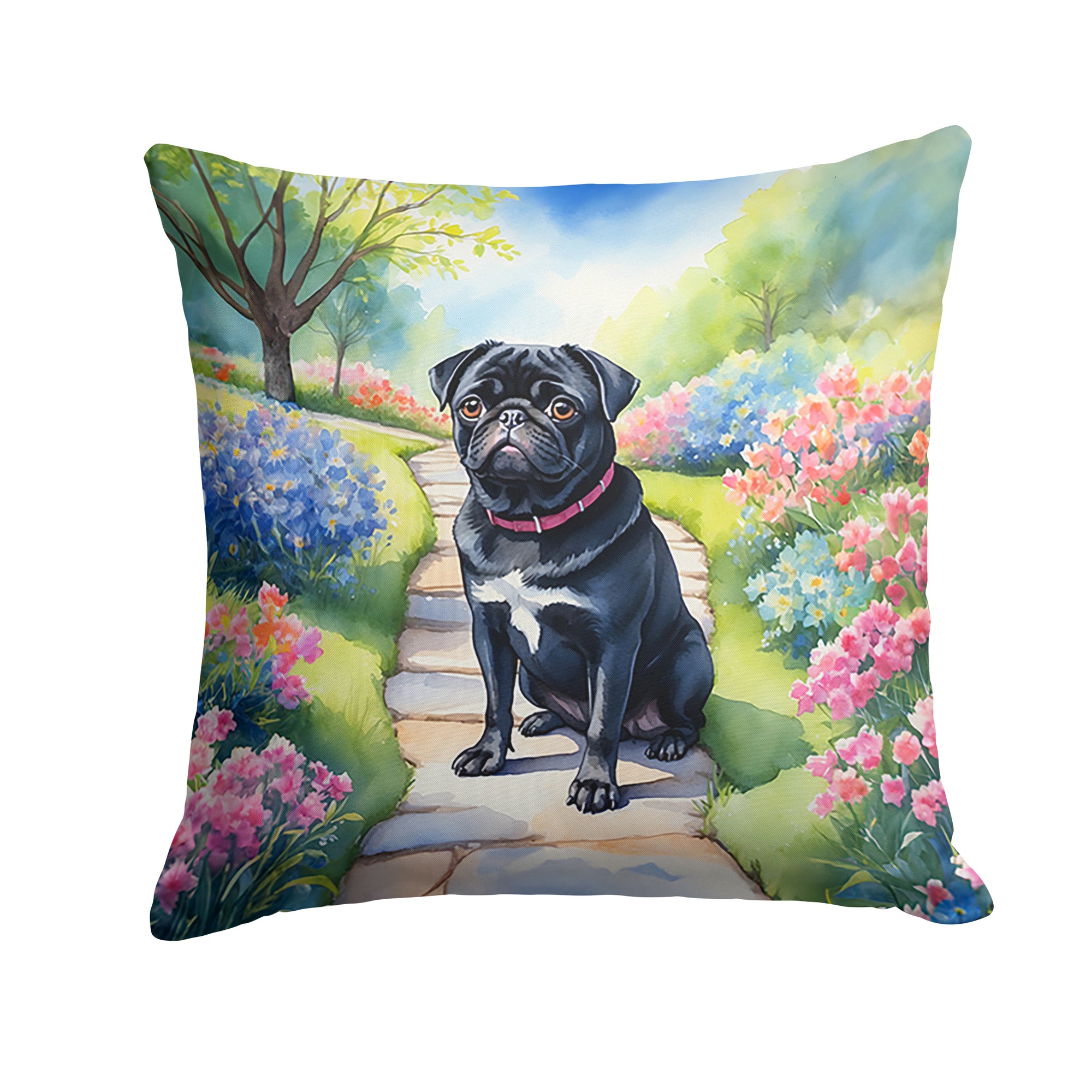 Buy this Black Pug Spring Path Throw Pillow