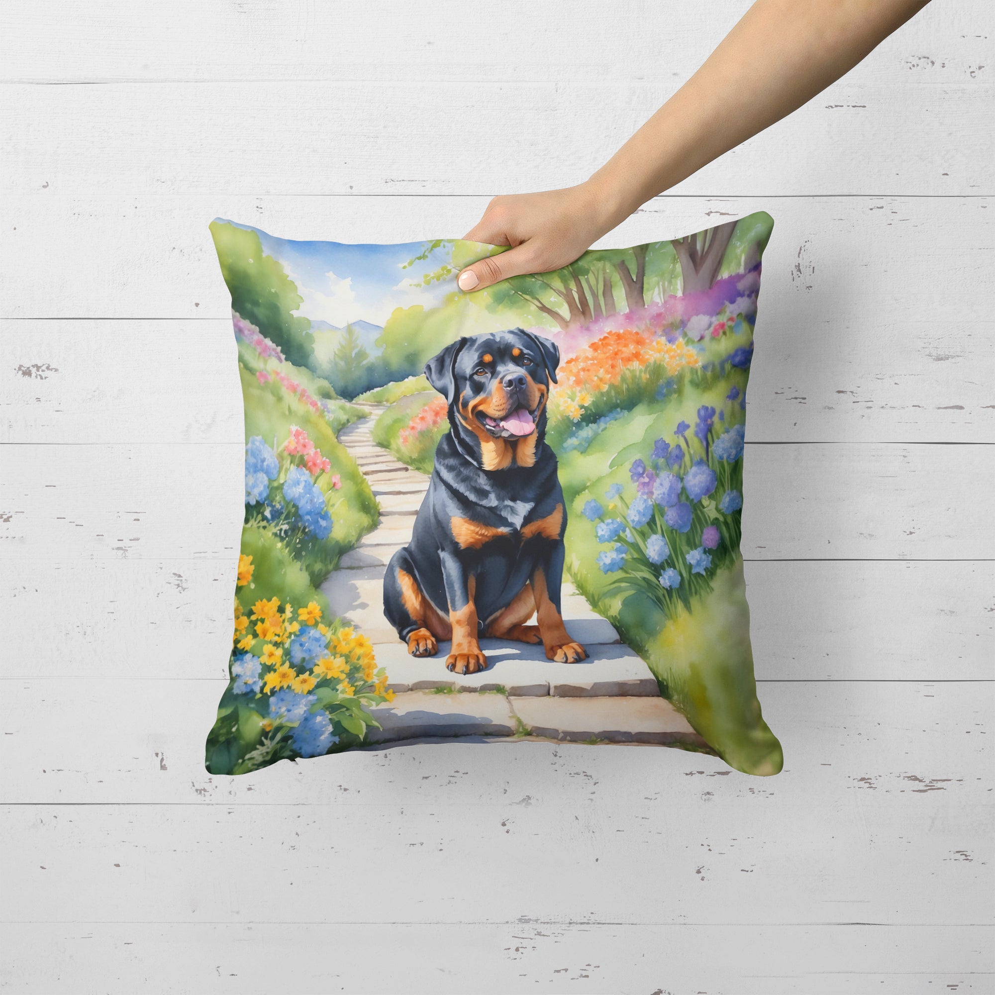 Rottweiler Spring Path Throw Pillow