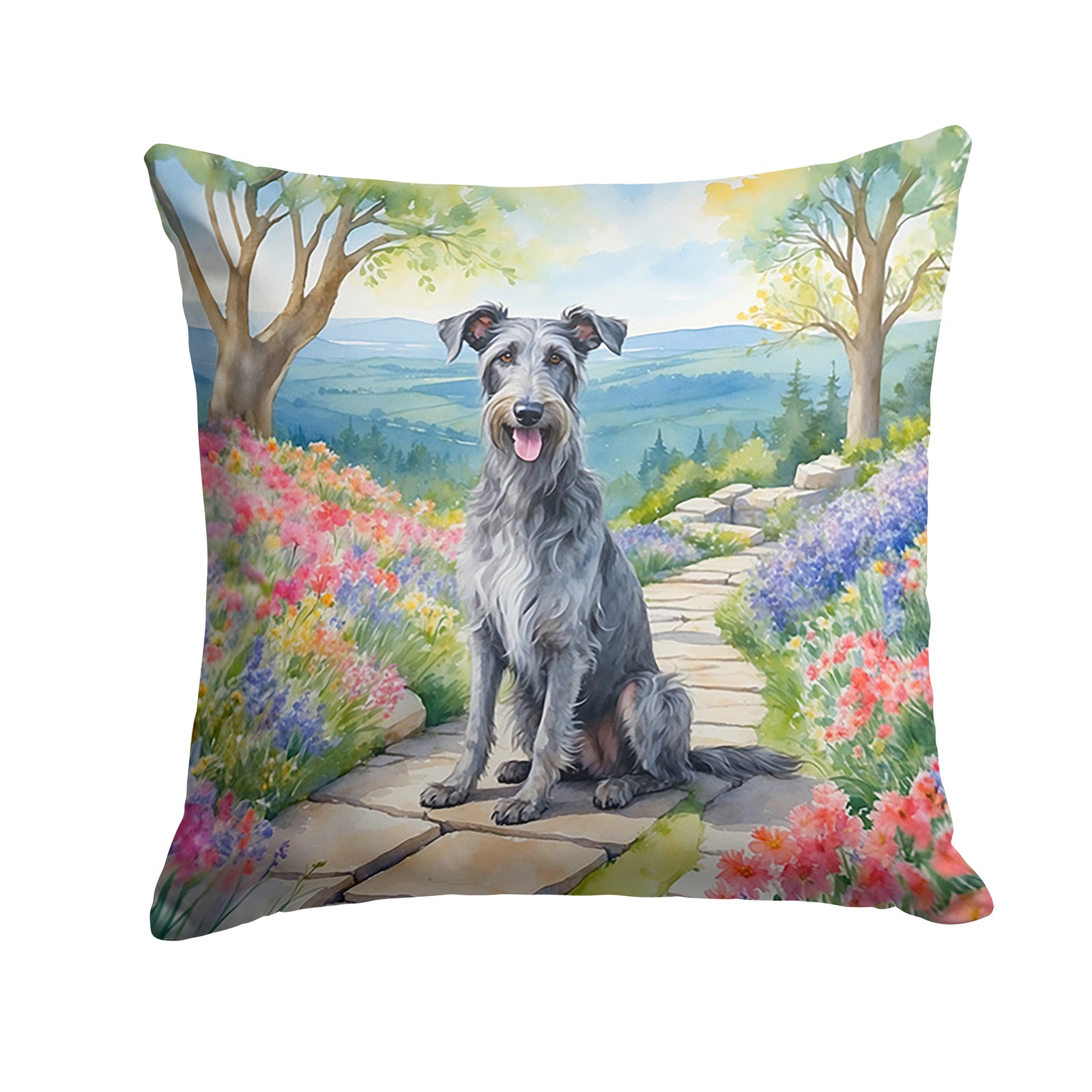 Buy this Scottish Deerhound Spring Path Throw Pillow