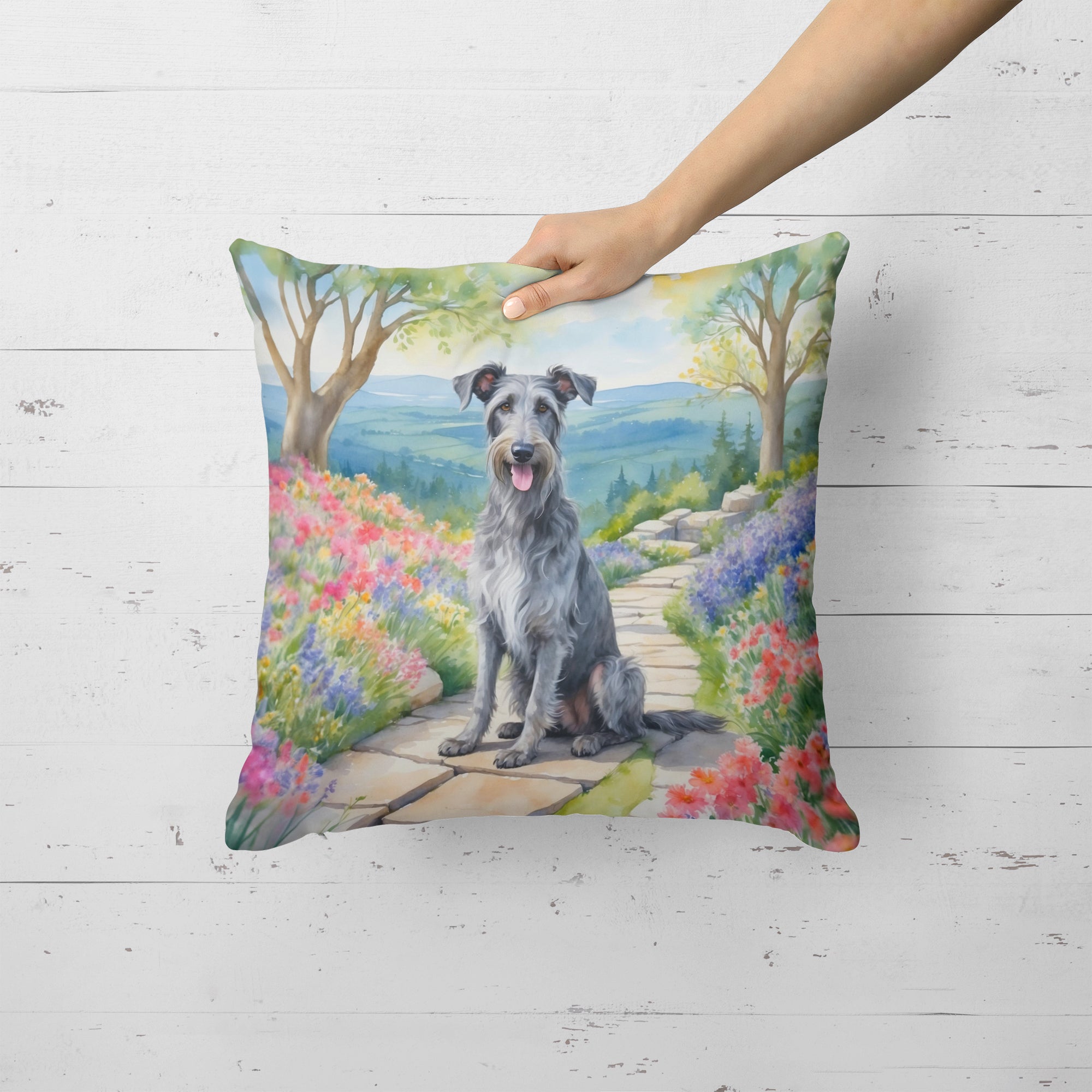 Scottish Deerhound Spring Path Throw Pillow