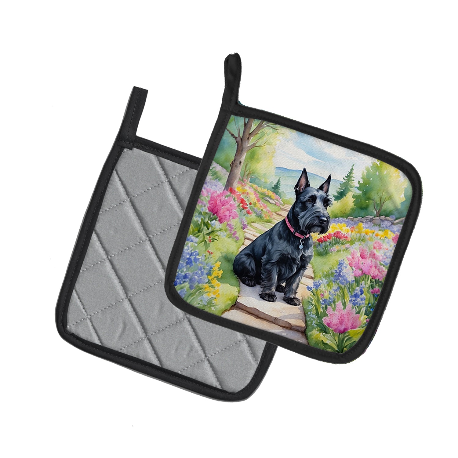 Scottish Terrier Spring Path Pair of Pot Holders