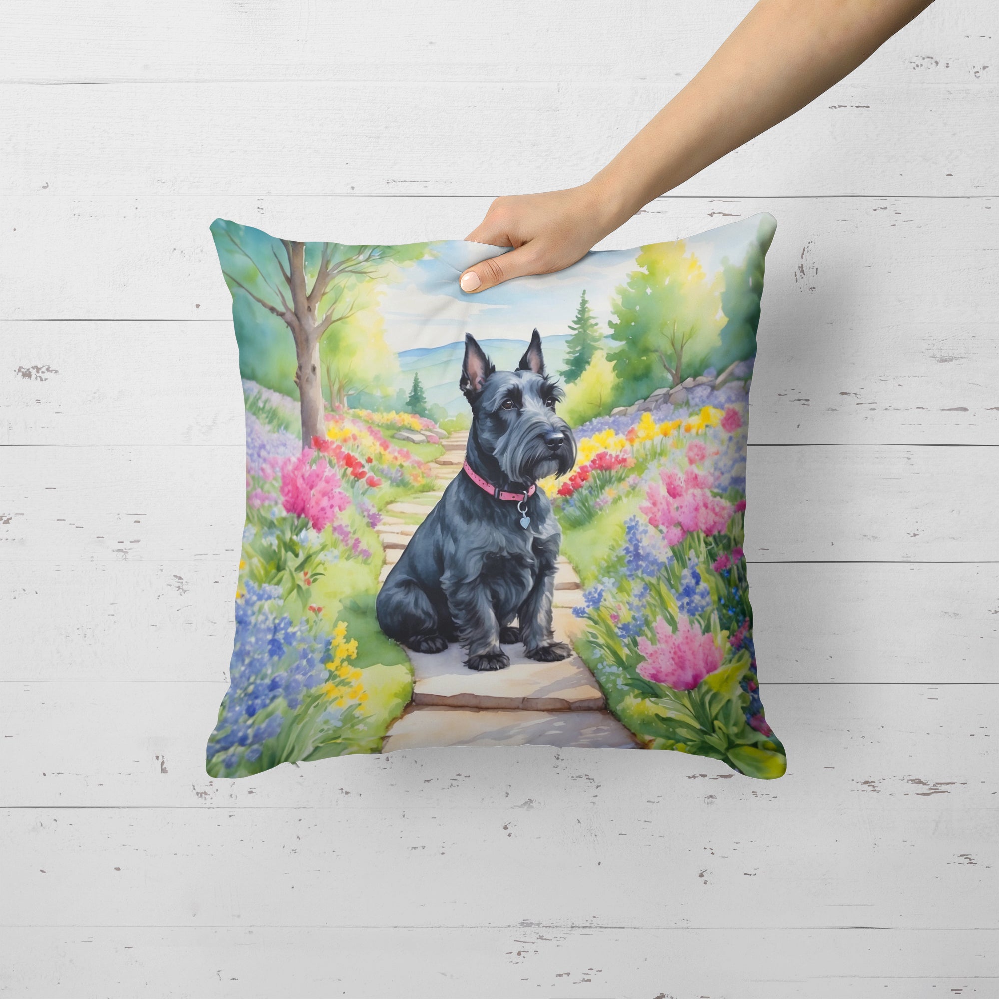 Scottish Terrier Spring Path Throw Pillow