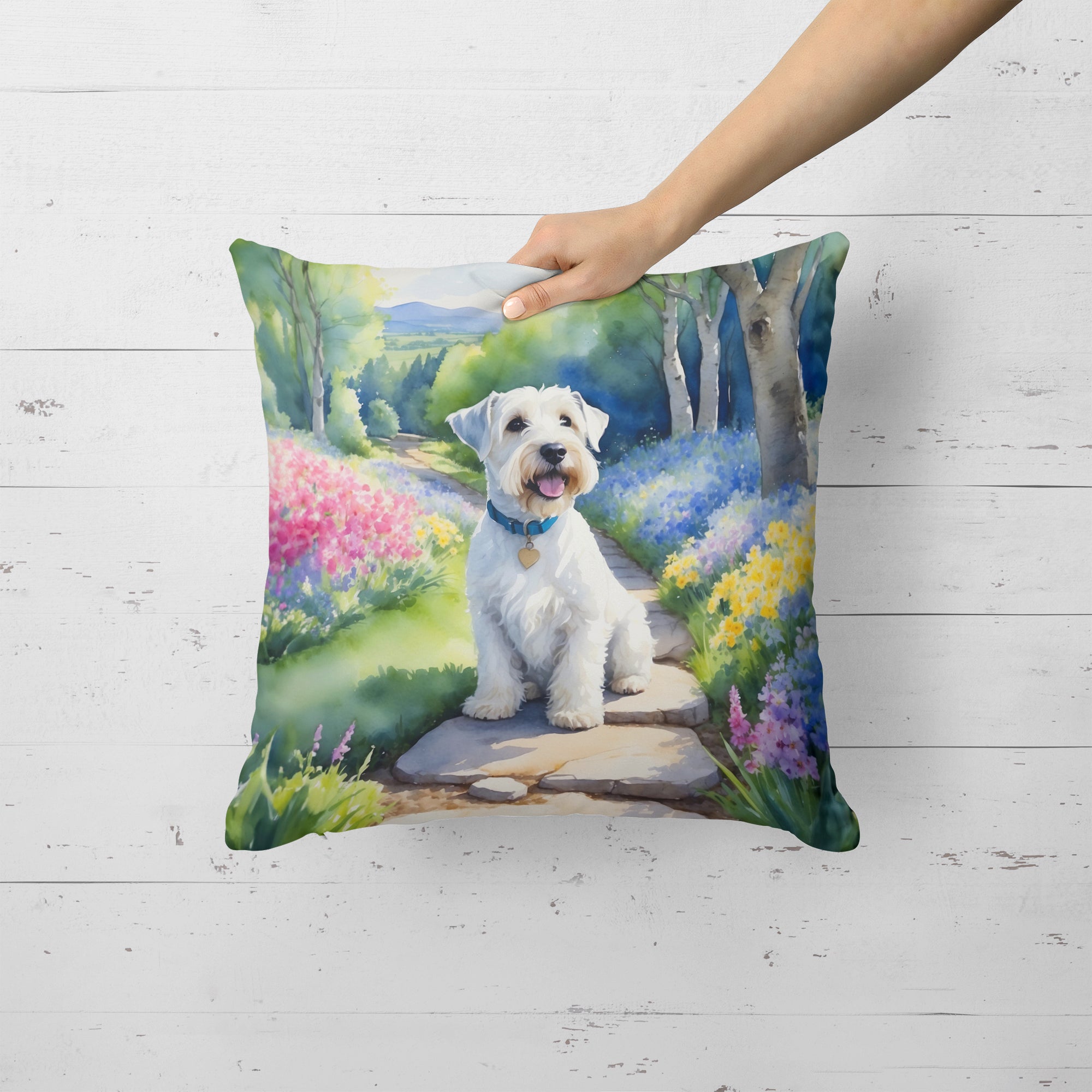 Sealyham Terrier Spring Path Throw Pillow